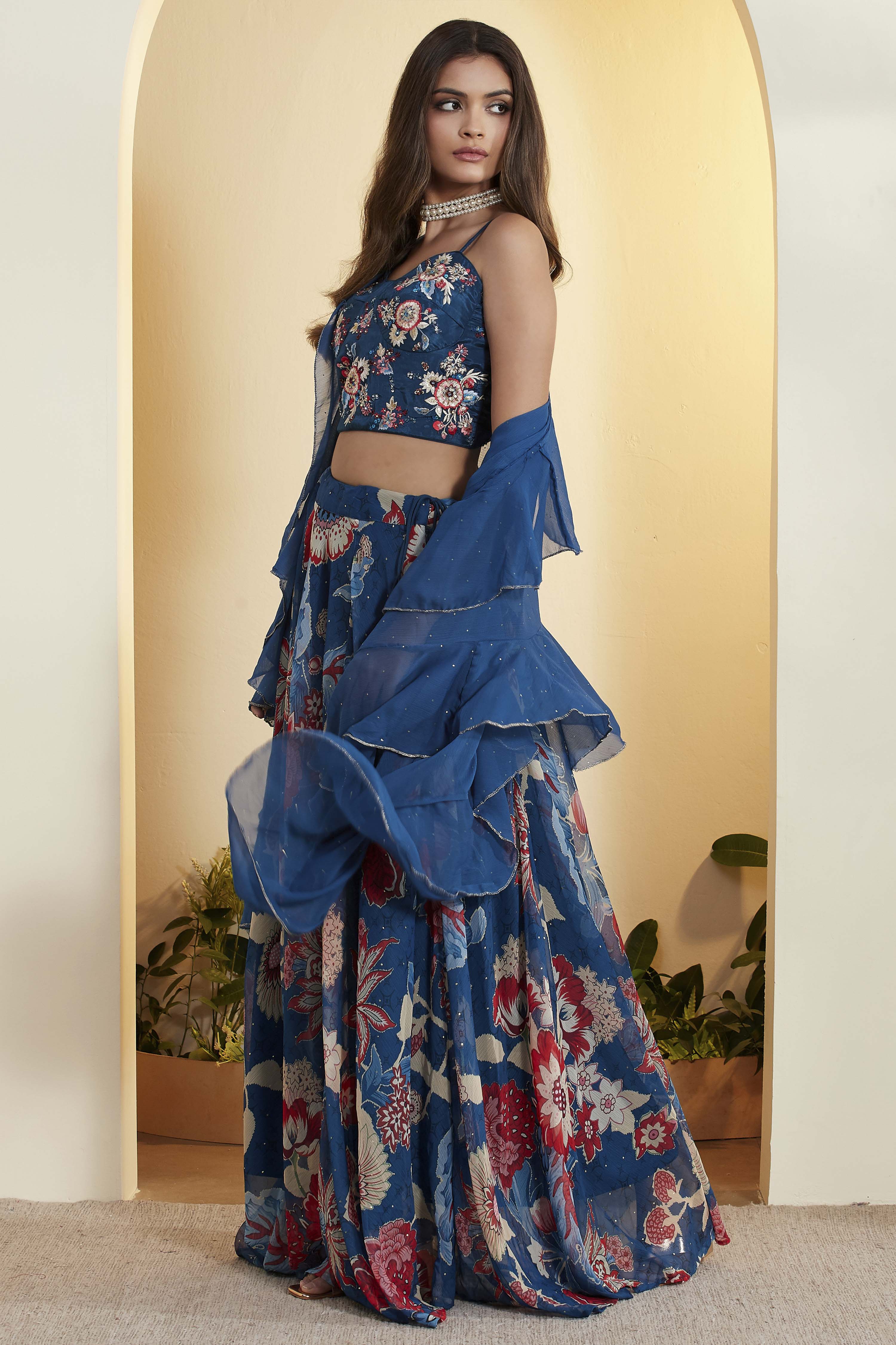 Blue Viscose Rayon Printed Lehenga Set image number 5