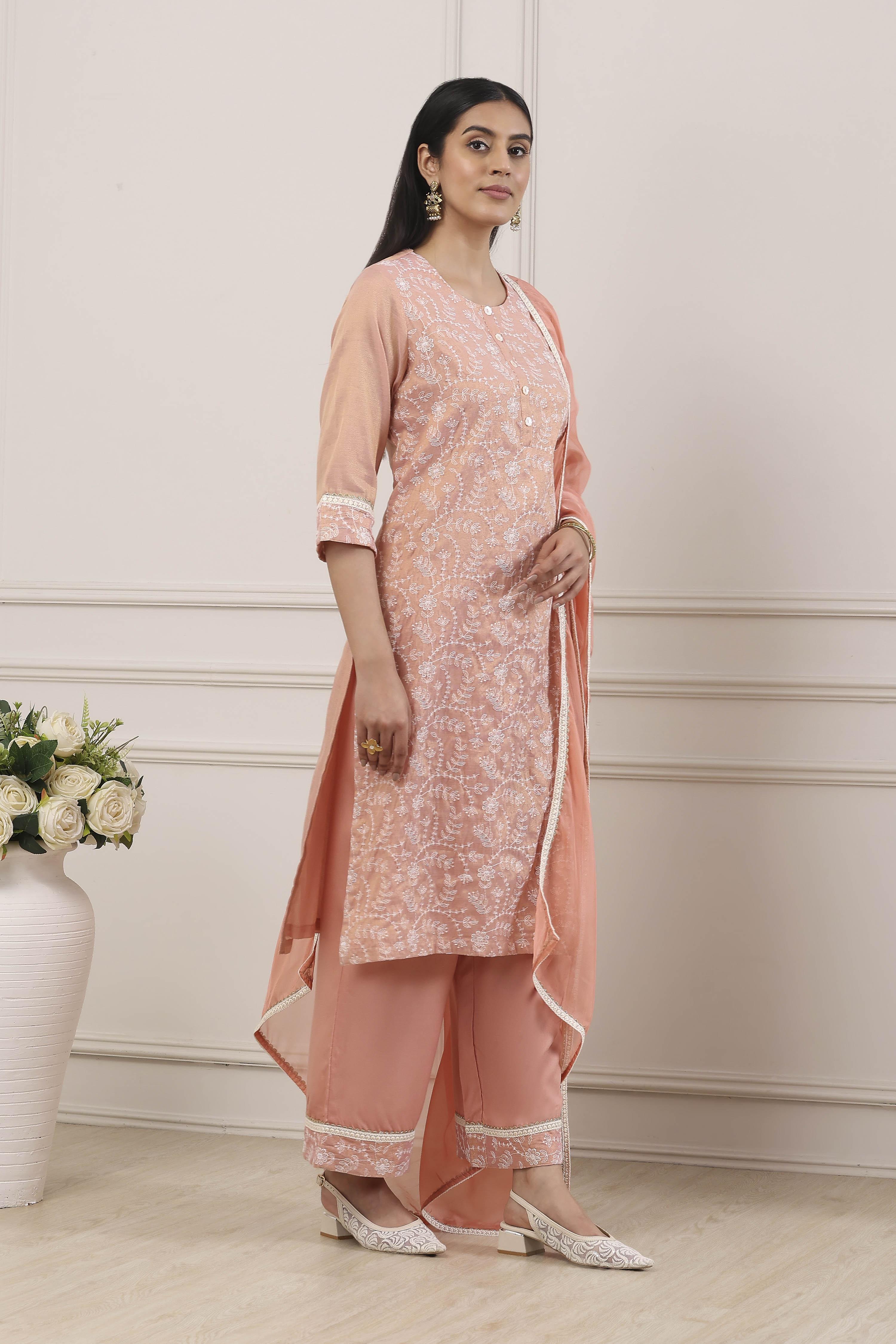 Yellow Zari Cotton Tissue Straight Suit Set image number 5