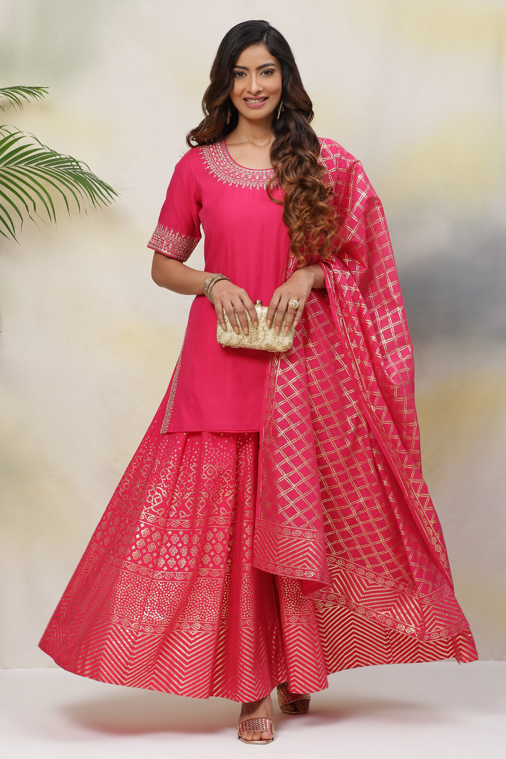 Fuchsia Art Silk Straight Kurta Sharara Suit Set image number 0