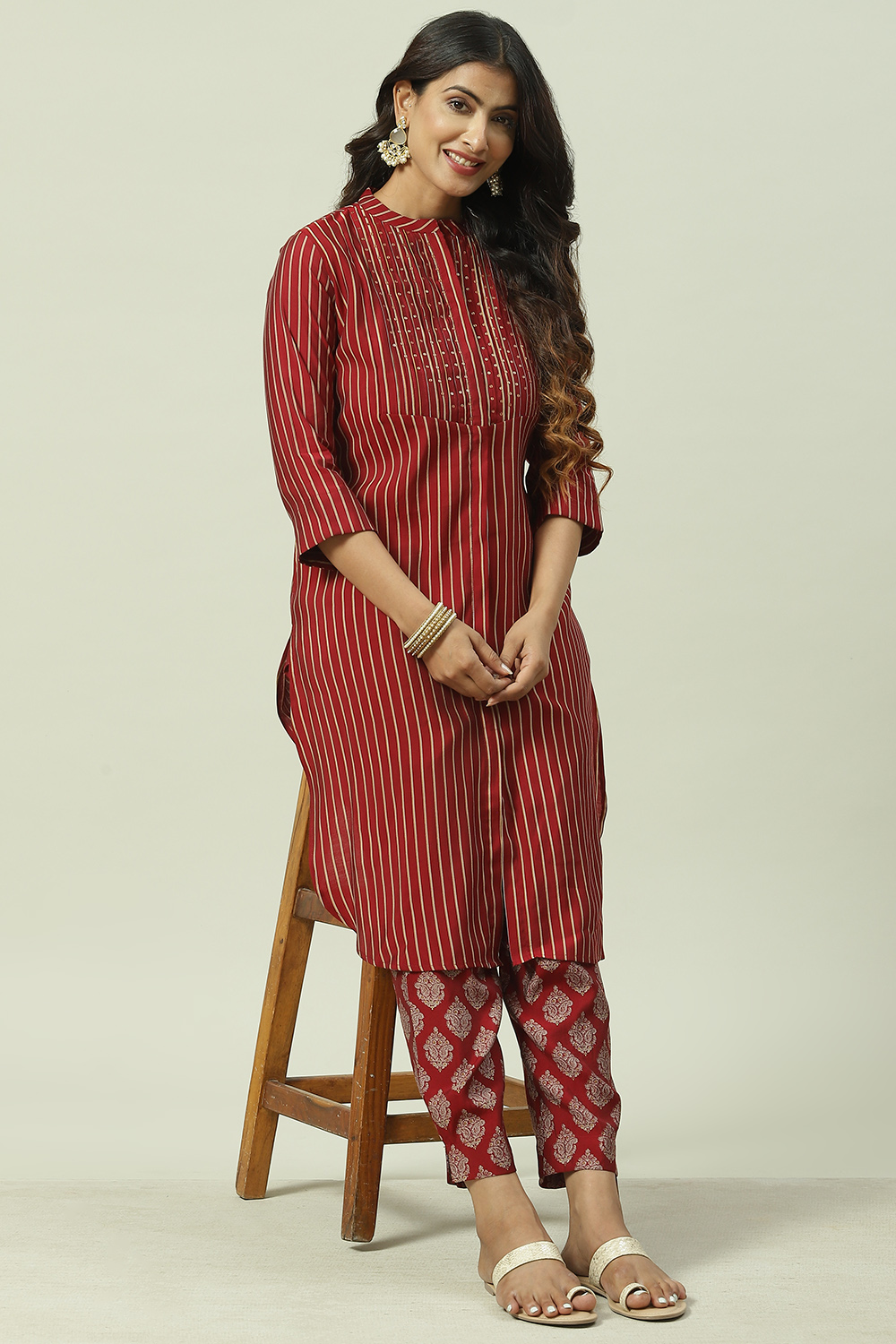 Red Poly Viscose Printed Kurta Set image number 6