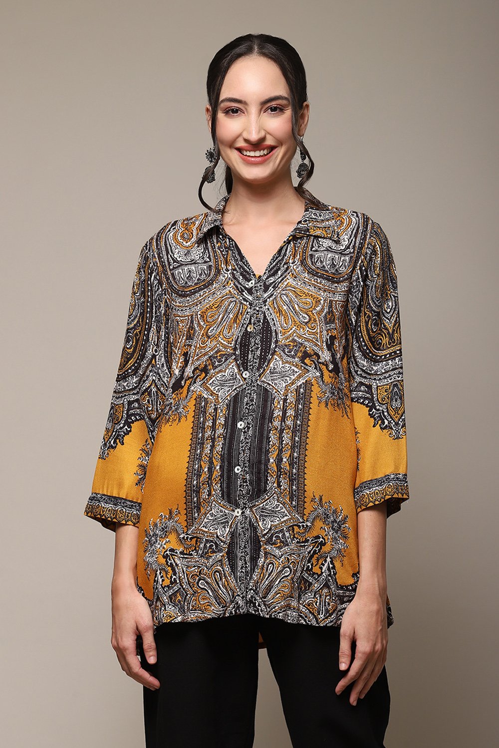 Charcoal LIVA Straight Printed Shirt image number 5