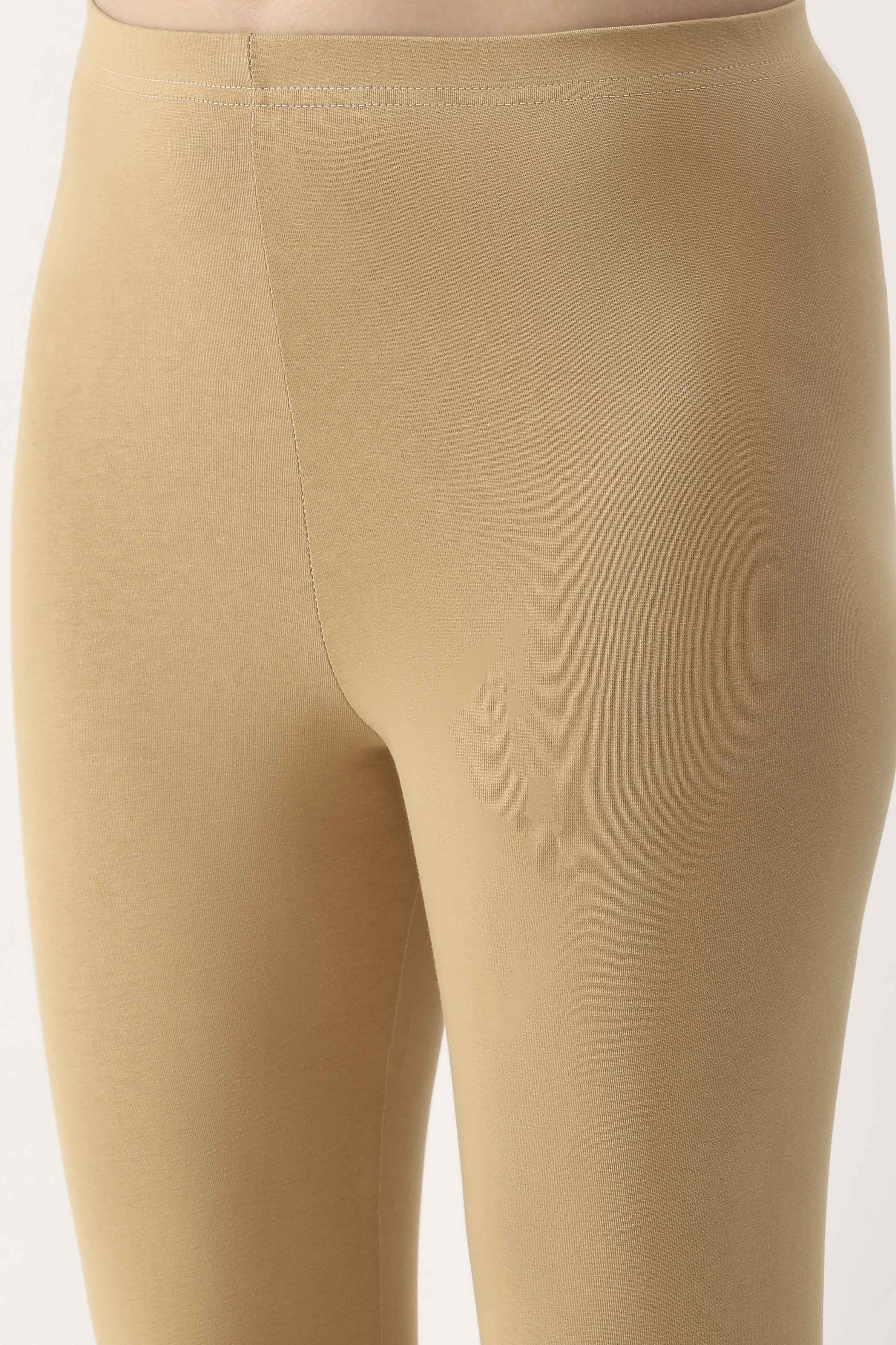 Maroon Cotton Lycra Solid Fitted Cropped Leggings image number 1