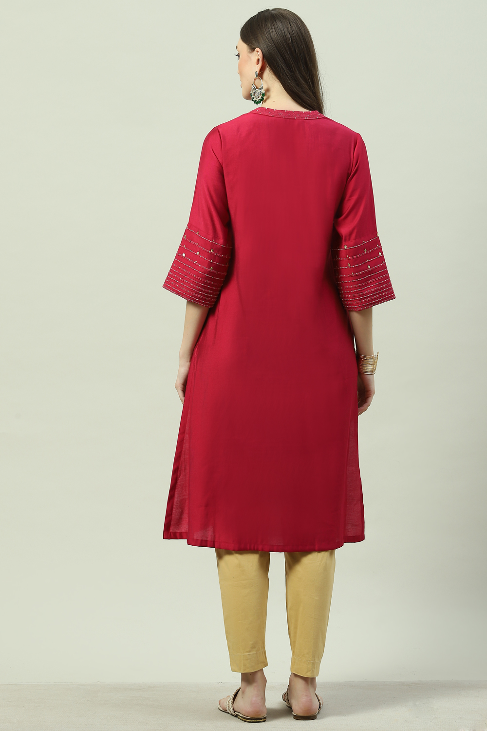 Berry Pink  LIVA Straight Yarndyed Kurta image number 3