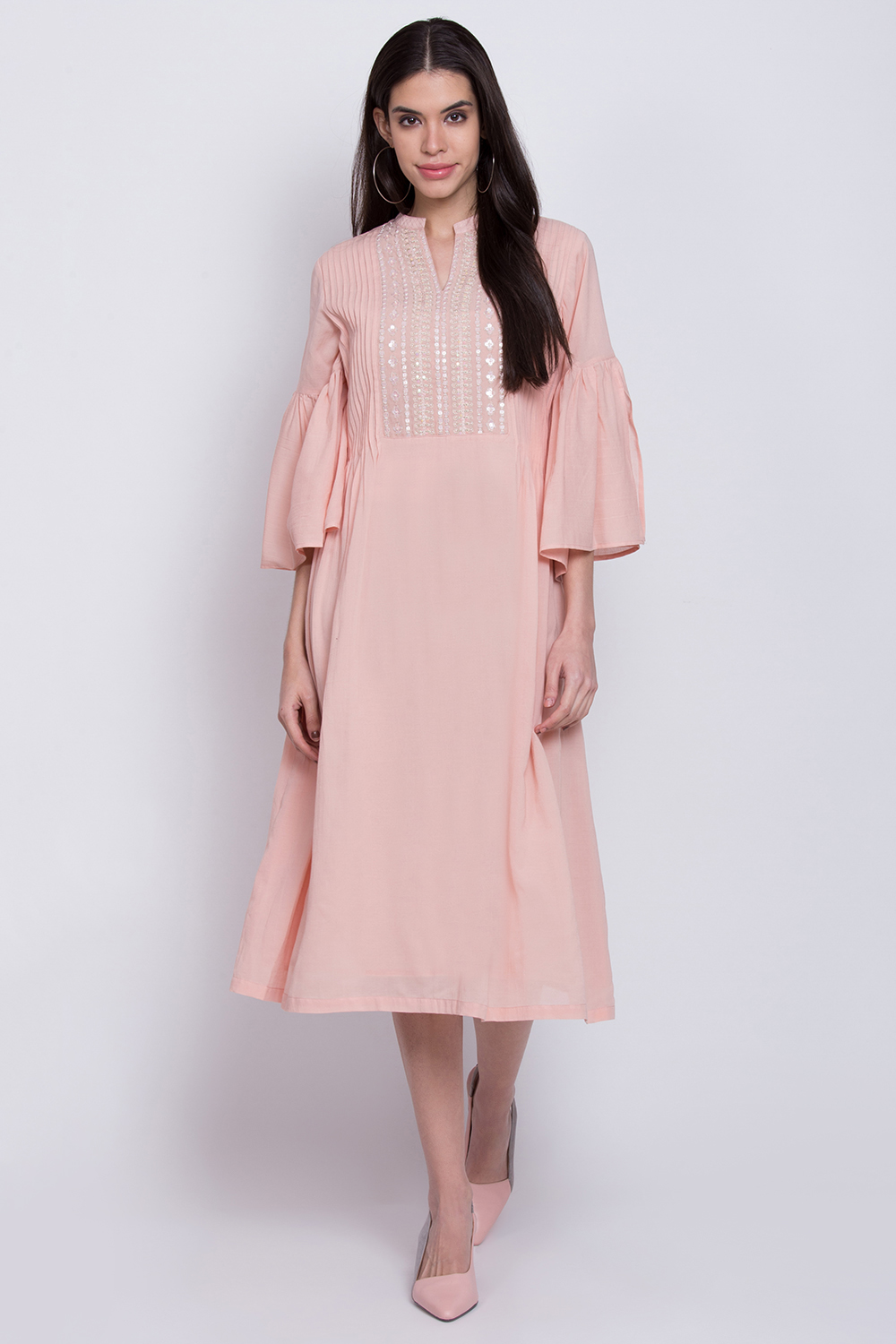 Peach Viscose Cotton A-Line Kurta image number 0