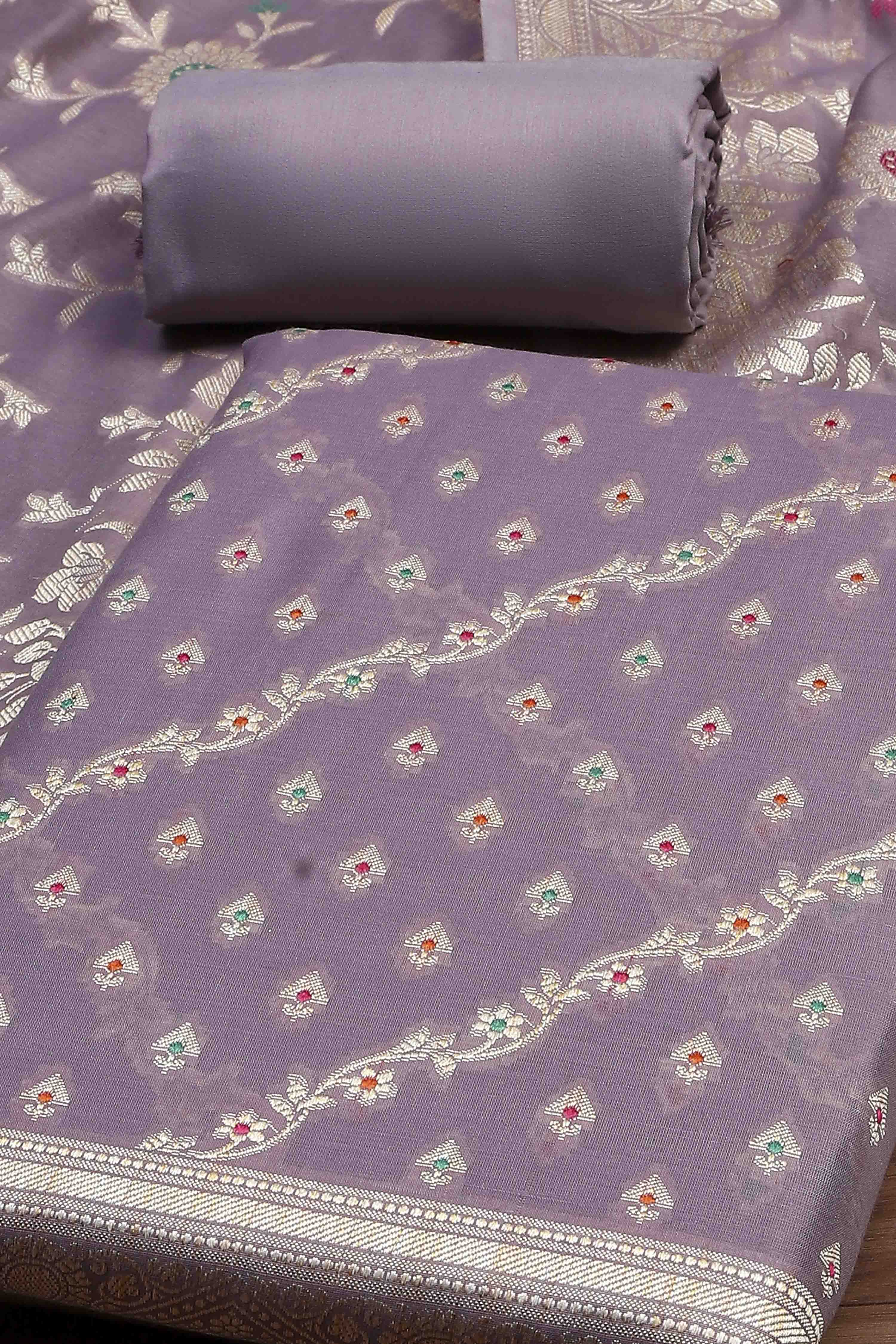 Light Green Cotton Printed Embroidered Unstitched Suit Set image number 1