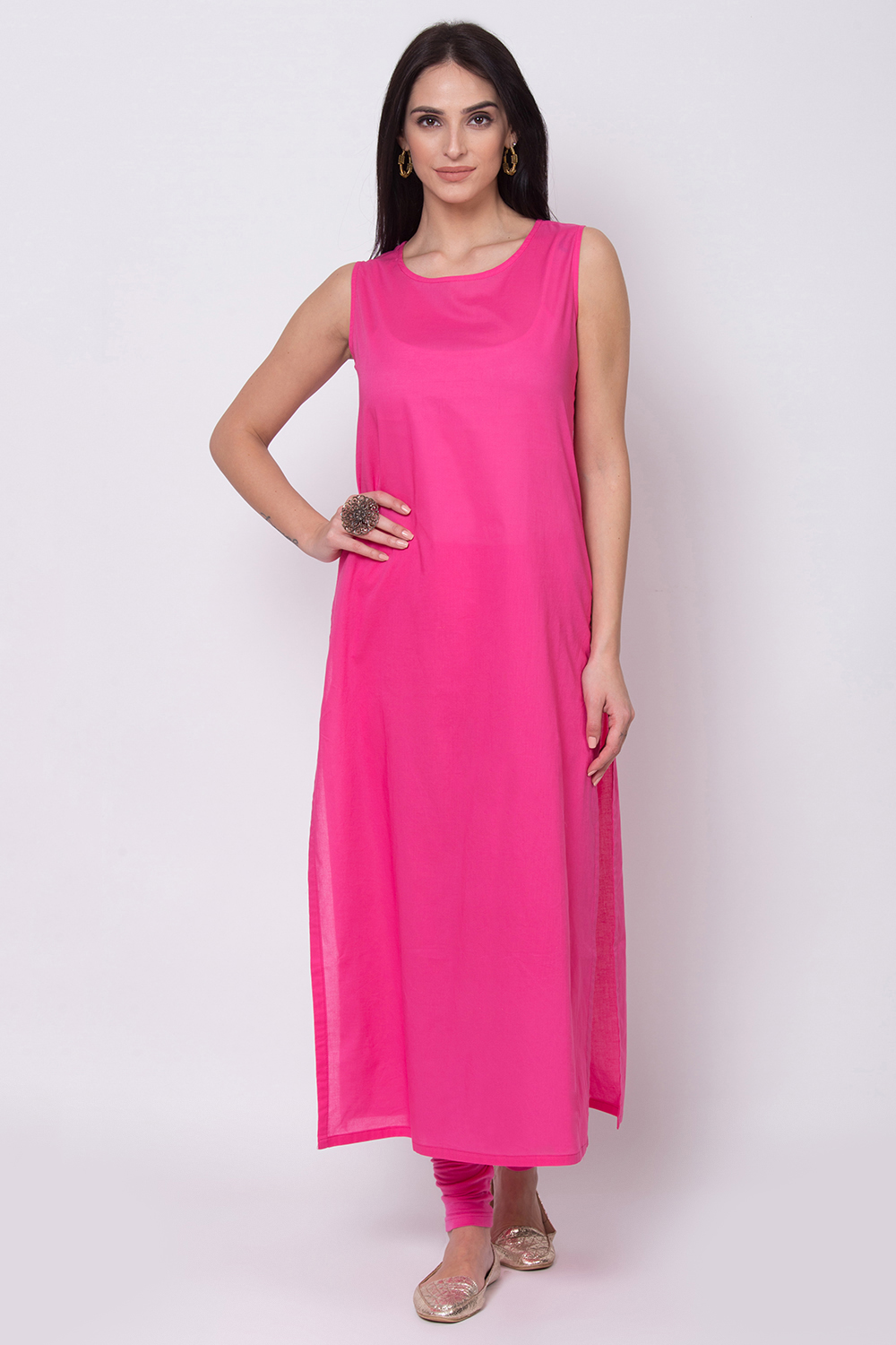 Pink Art Silk Front Open Kurta Churidar Suit Set image number 3