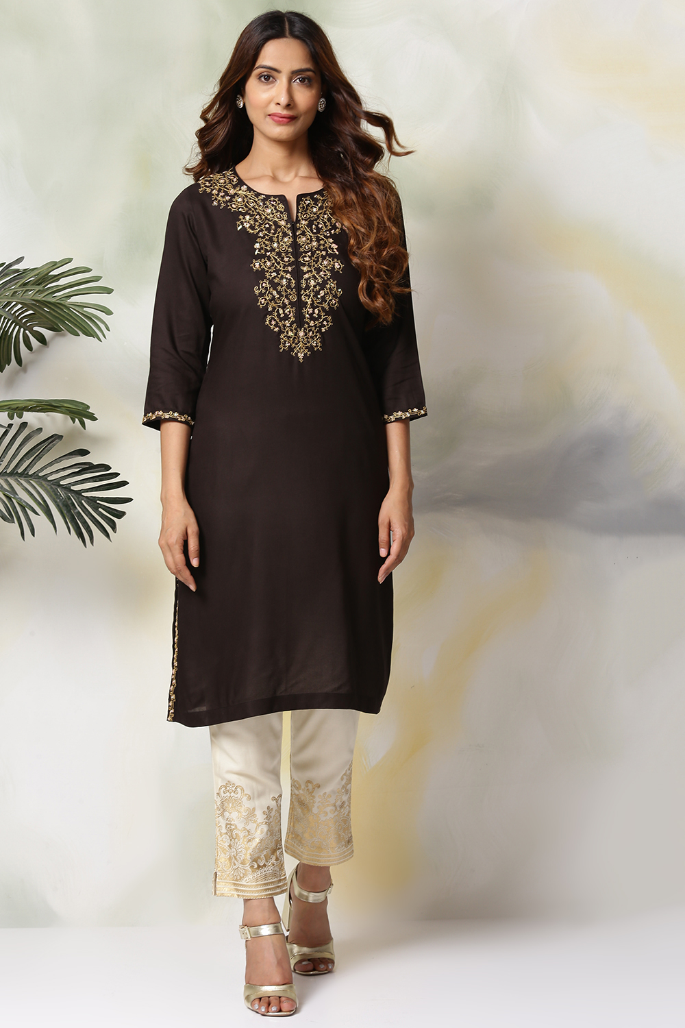 Black Rayon Straight Kurta Pants Set image number 0