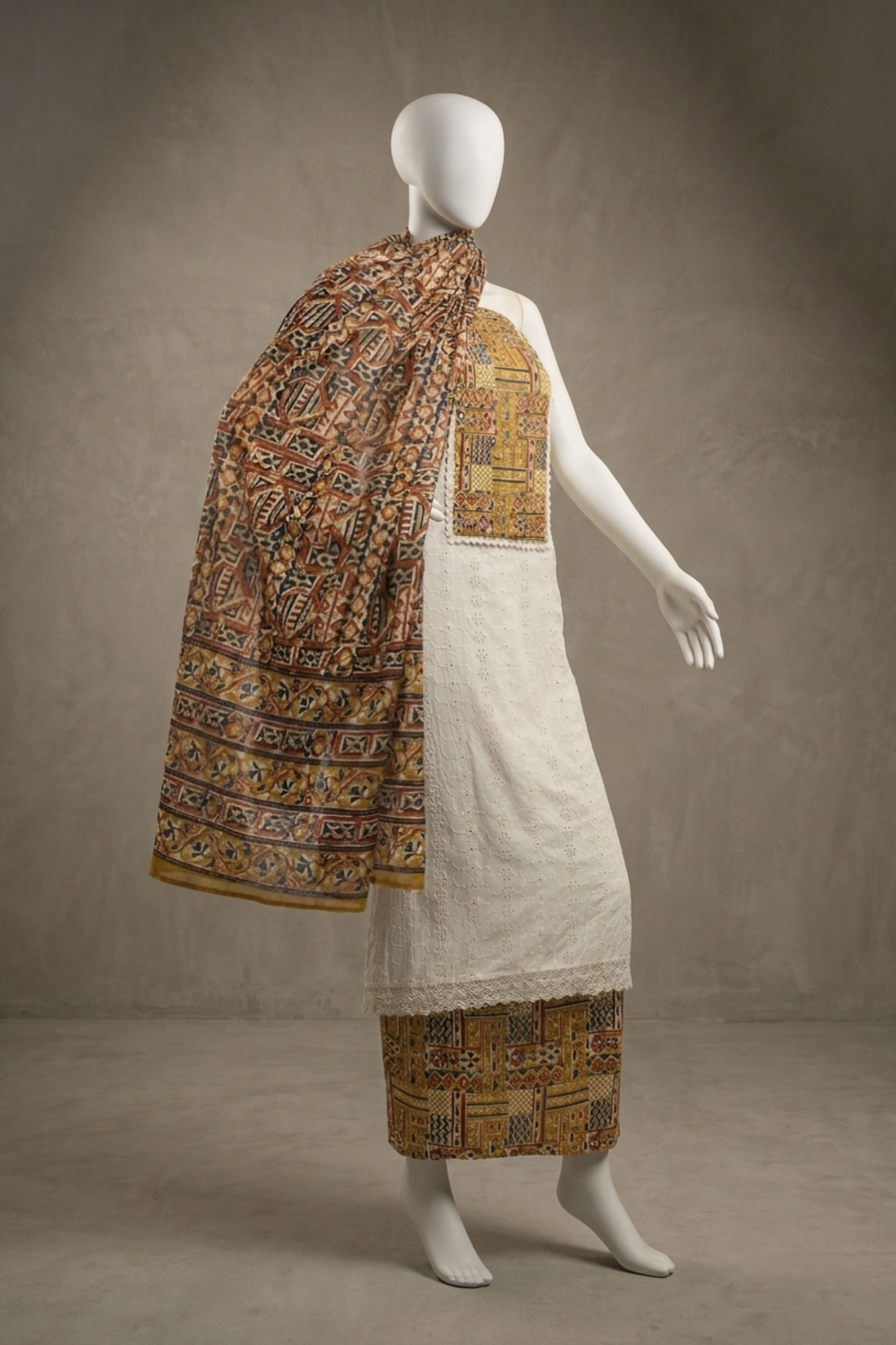 Mustard Cotton Printed Unstitched Suit Set image number 4