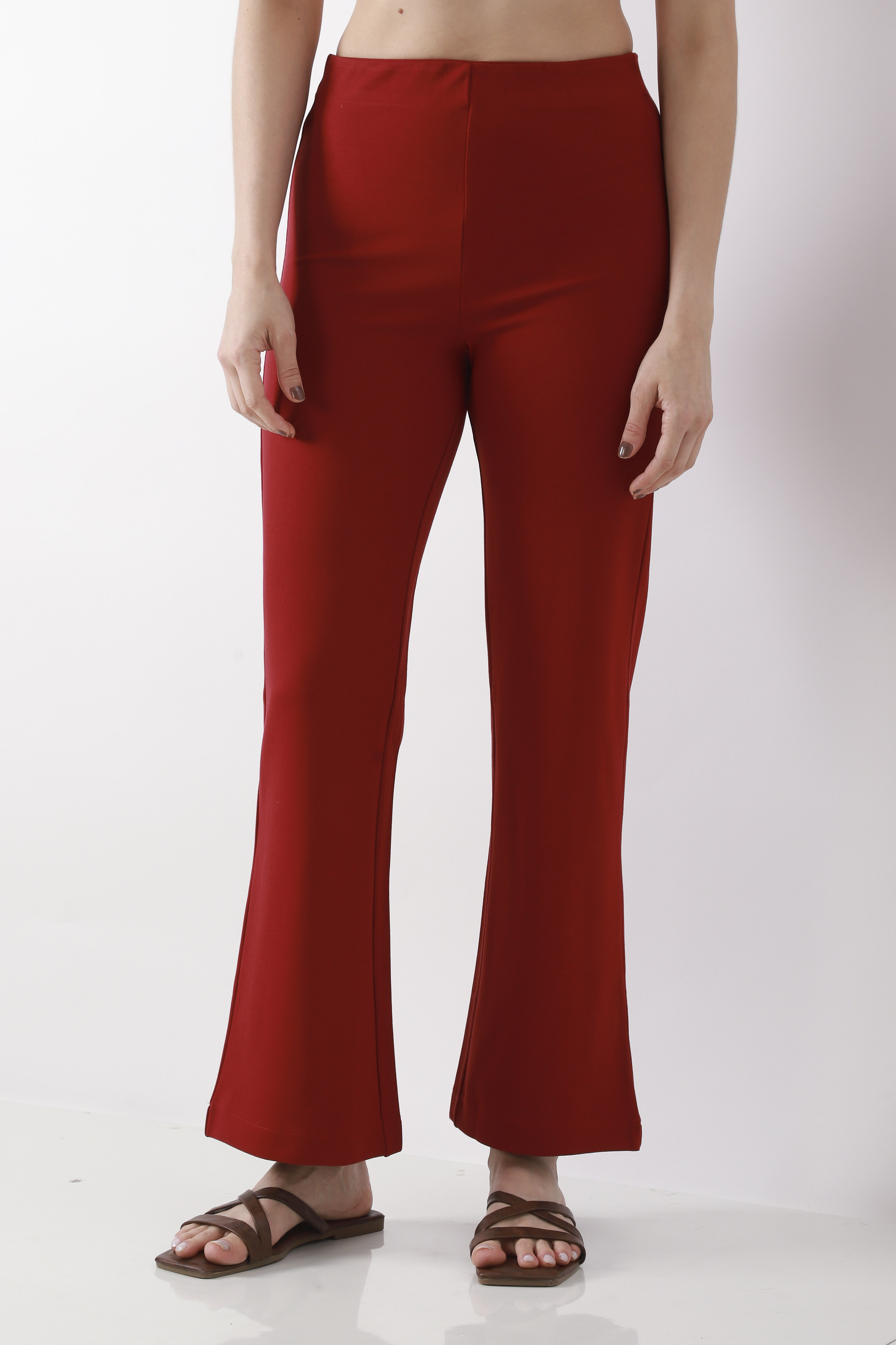 Beige Viscose Blend Flared Pants image number 4