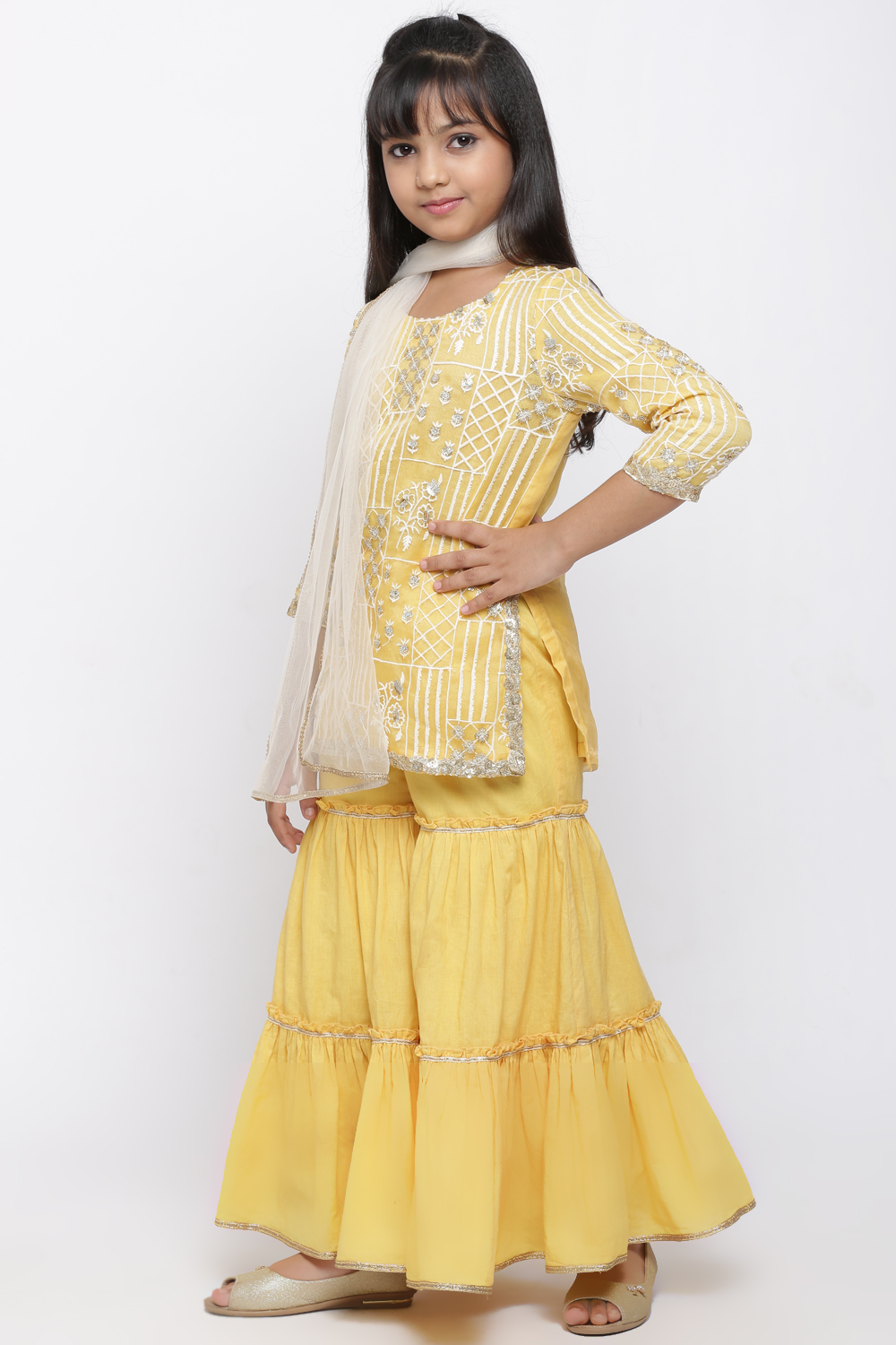 Yellow Art Silk Sharara Kurta Sharara Suit Set image number 3