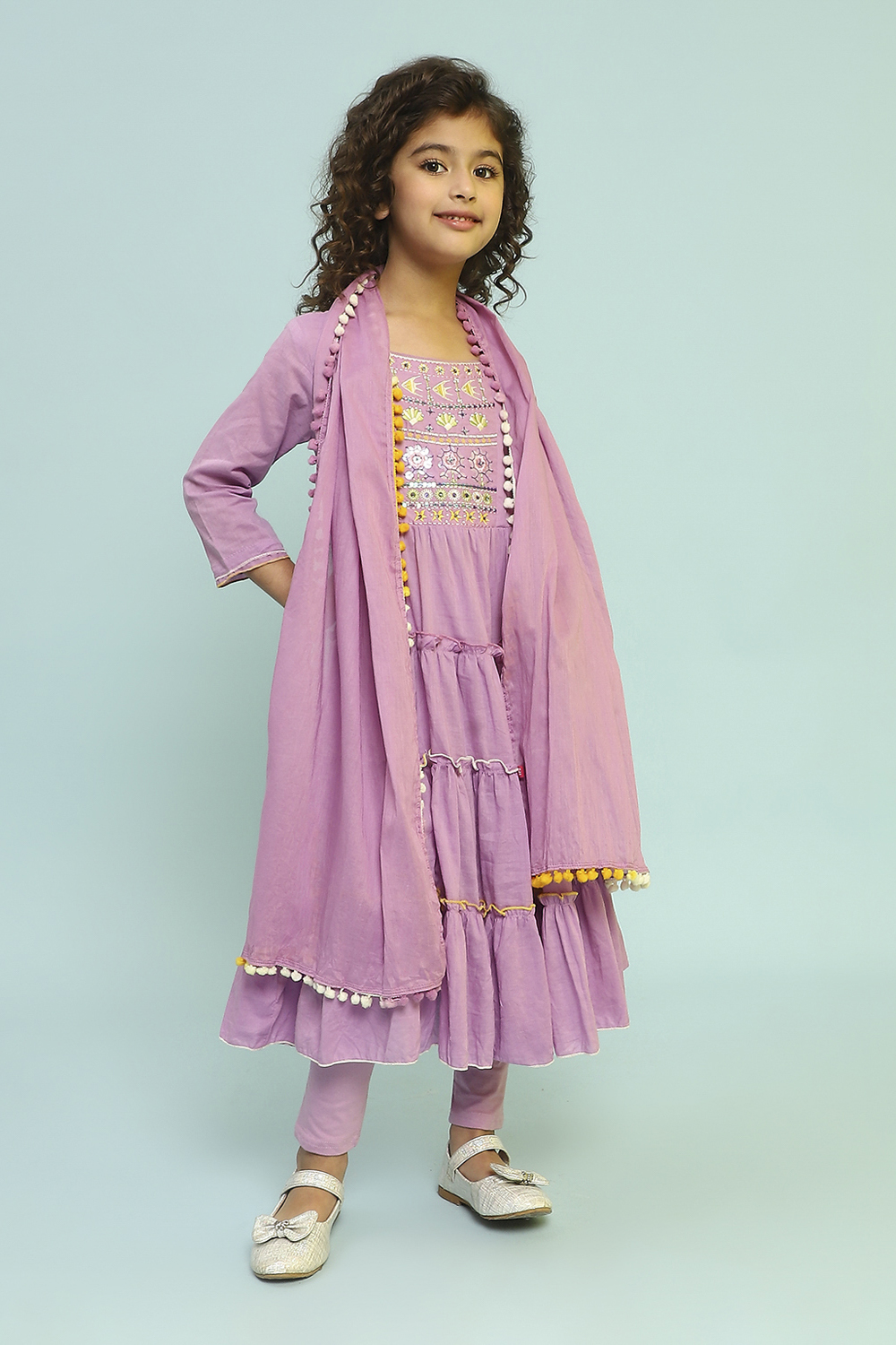 Pastel Pink Cotton Tiered Suit Set image number 6