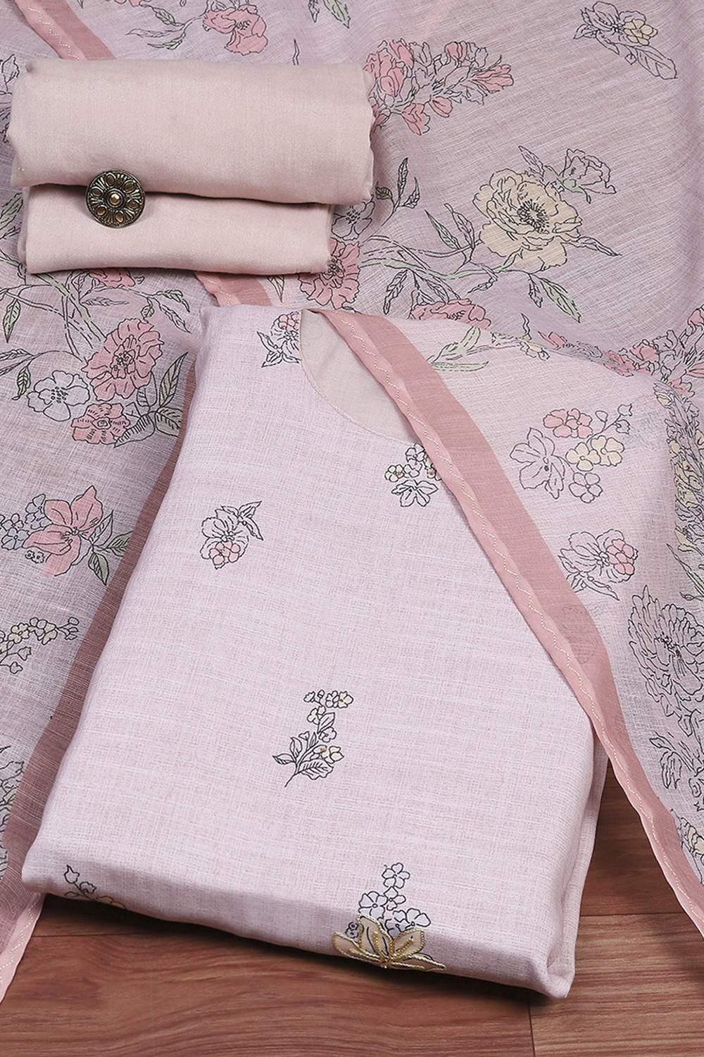 Sea Green Linen Unstitched Suit Set image number 0
