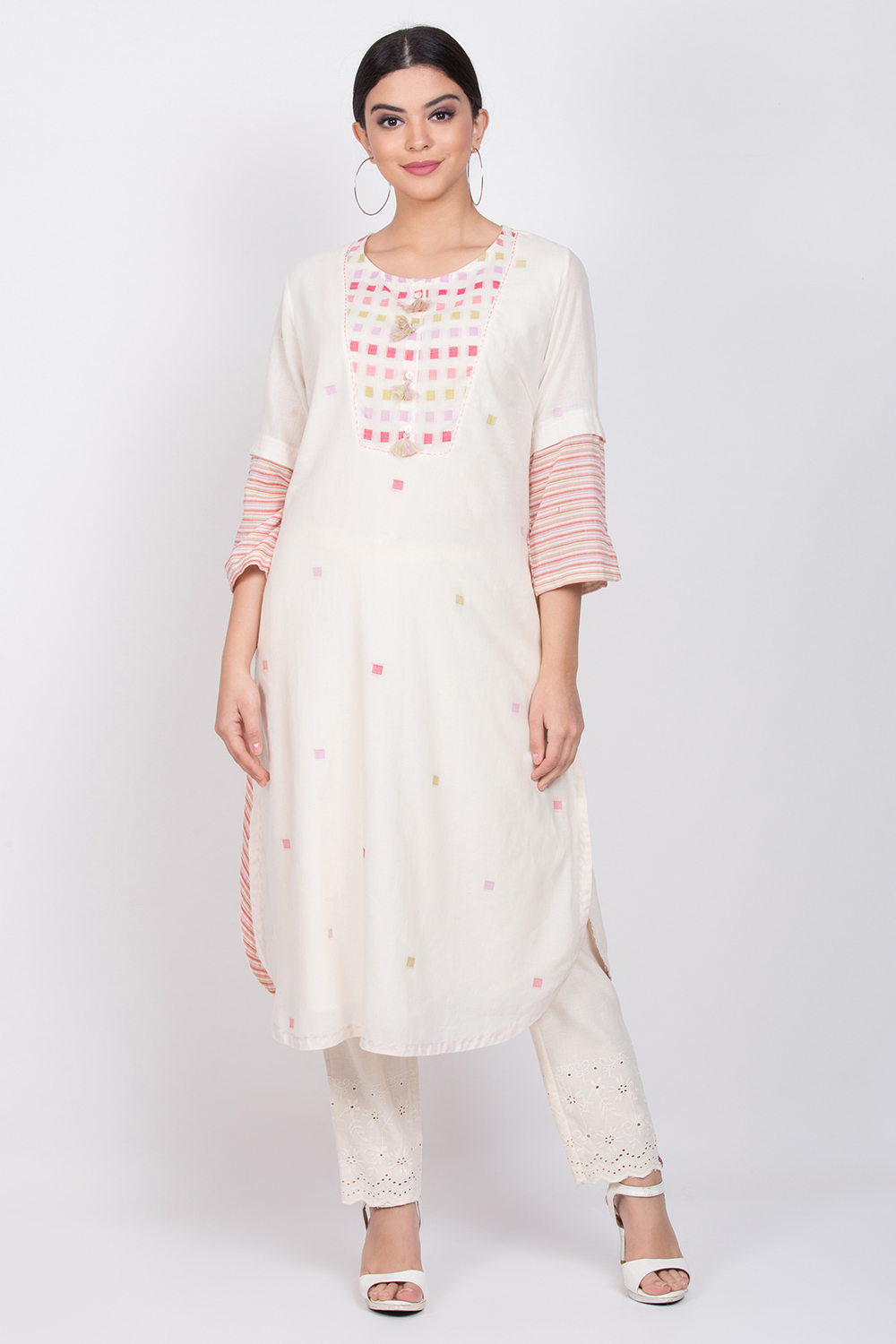 Off White Cotton Straight Yarndyed Kurta image number 0