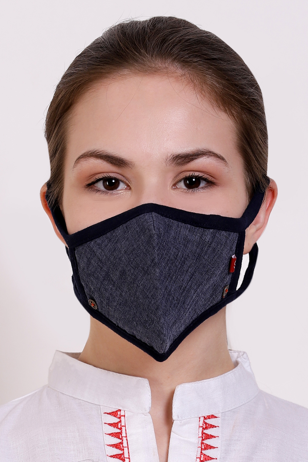 Denim Blue Cotton Yarndyed Face Mask image number 0
