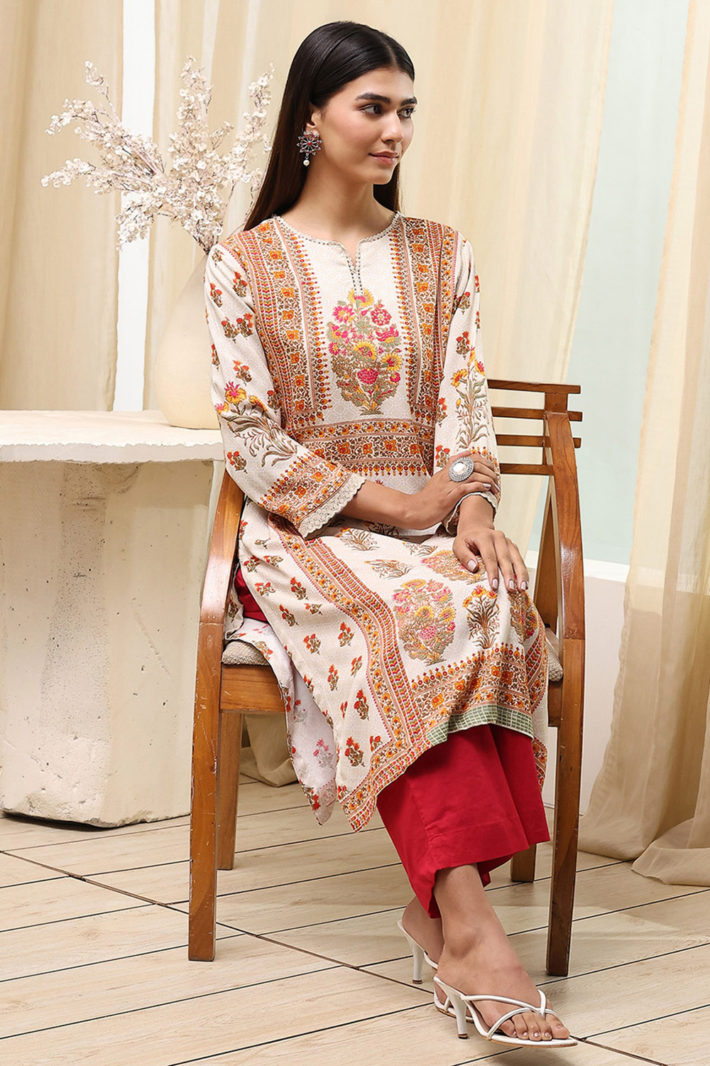 Green Viscose Rayon Straight Printed Kurta image number 0