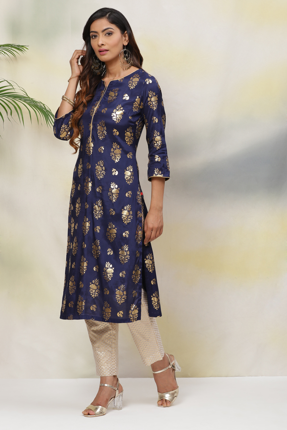 Teal Straight Viscose Kurta image number 3