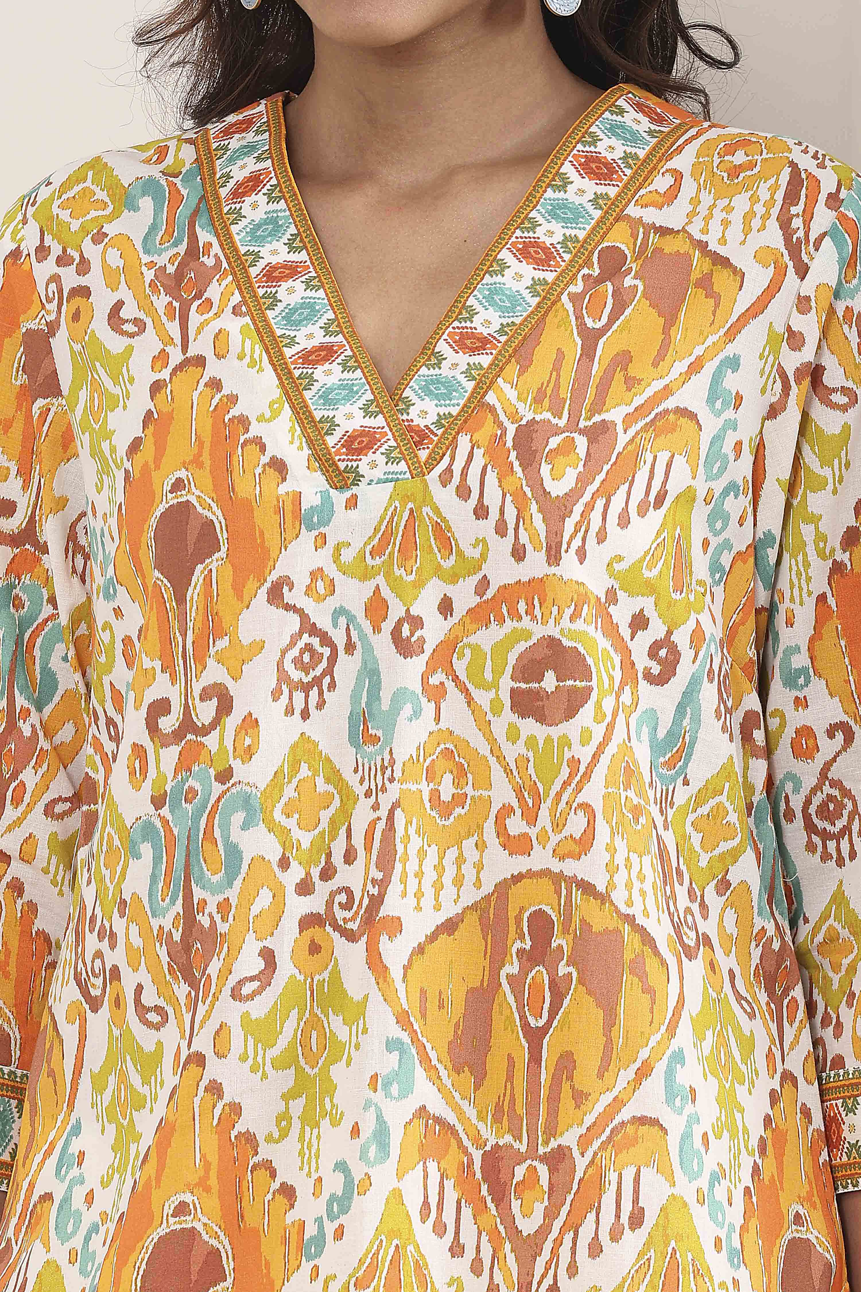 Off White Cotton Straight Kurta image number 1