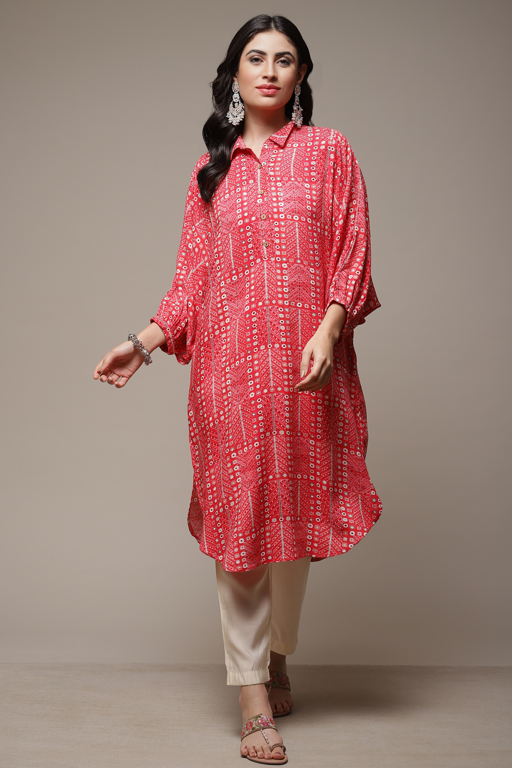 Red Rayon Straight Printed Kurta image number 1