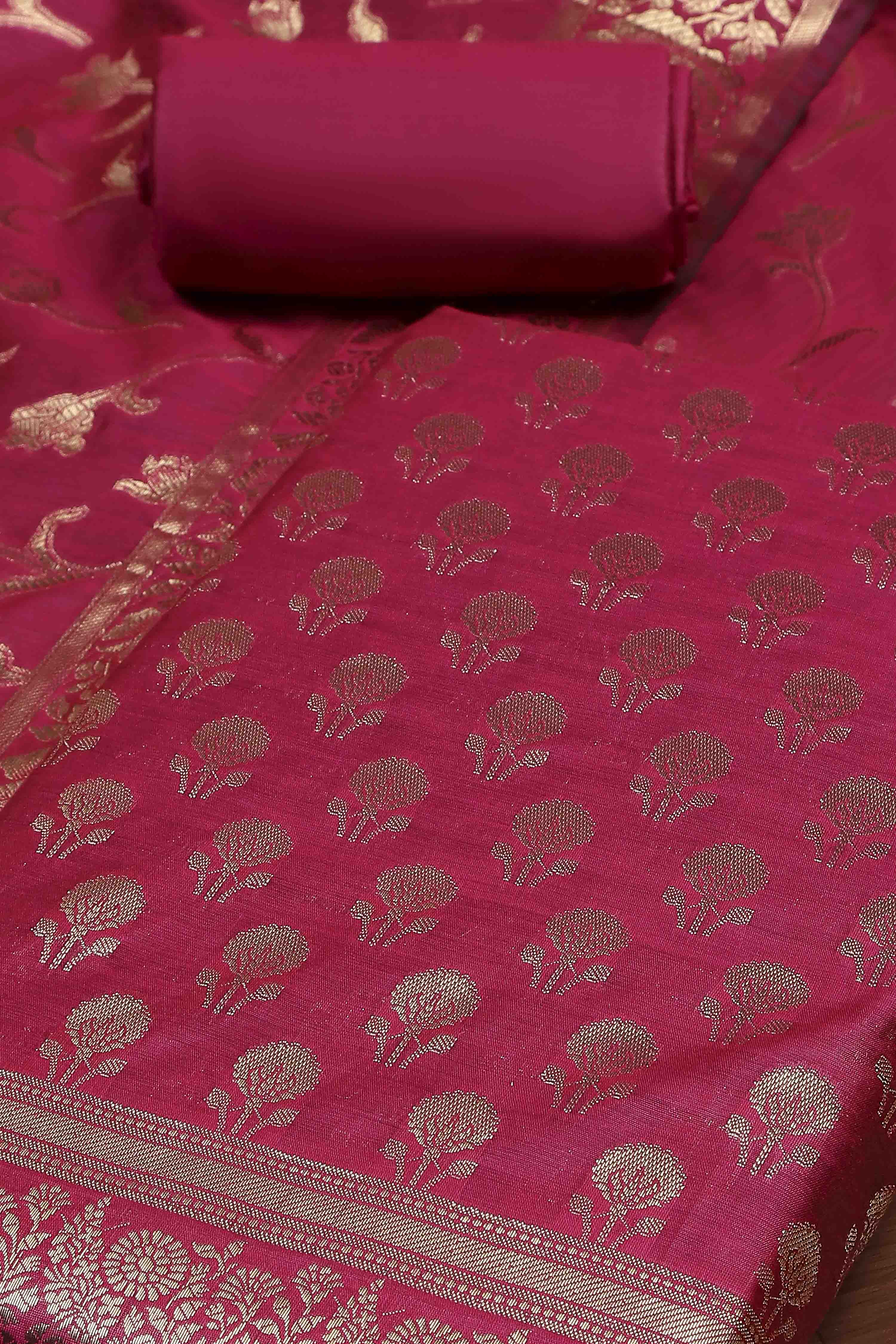 Teal Banarasi Chanderi Banarasi Print Unstitched Suit Set image number 1