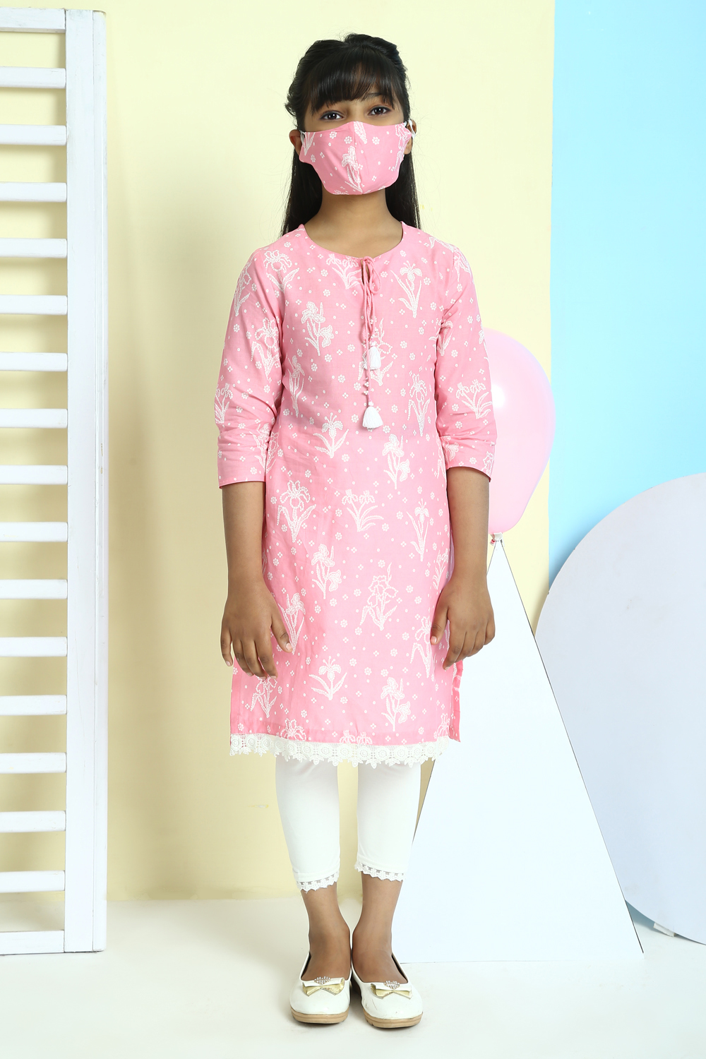 Pink Cotton Straight Printed Kurta image number 5