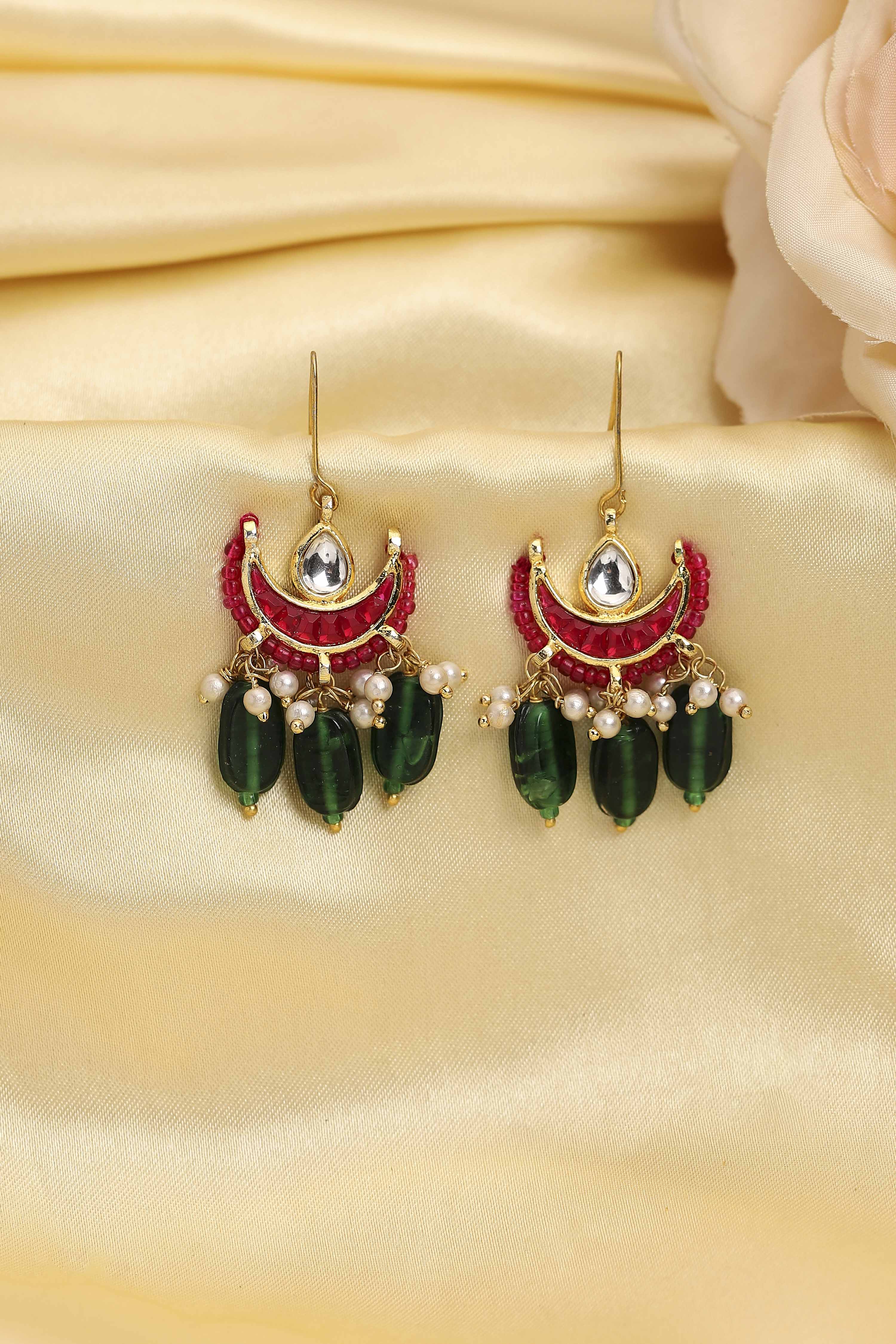 Multicolour Gold Plated Brass Studded Drop Earrings image number 0