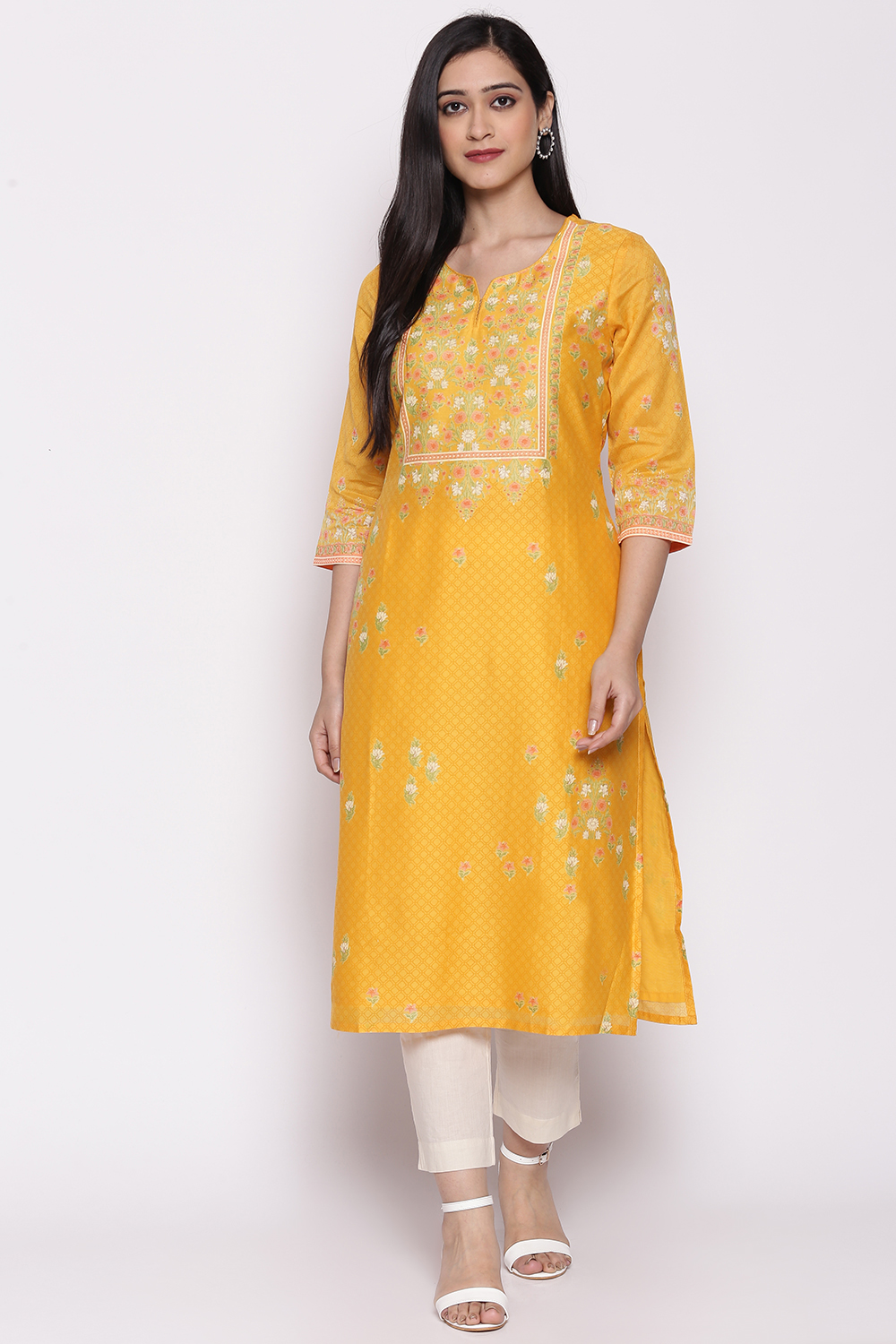 Yellow Cotton Silk Yarndyed Kurti image number 0