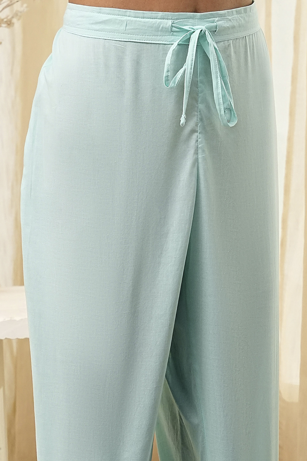Aqua Cotton Printed Straight Suit Set image number 2