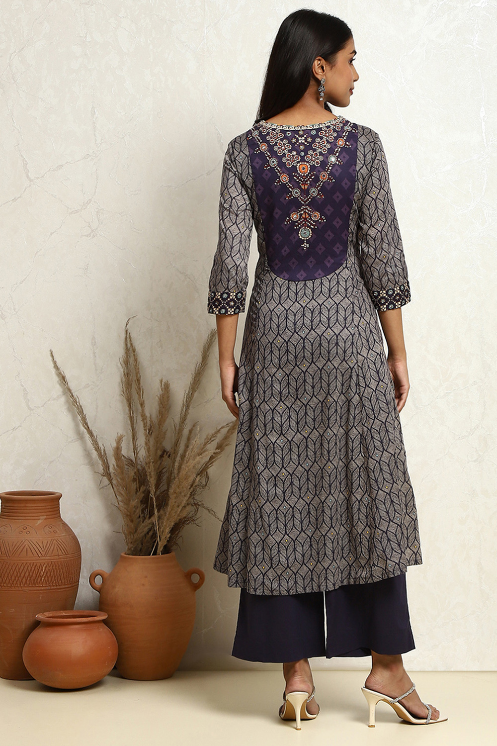 Mustard Yellow Cotton Printed Flared Festive Suit Set image number 4