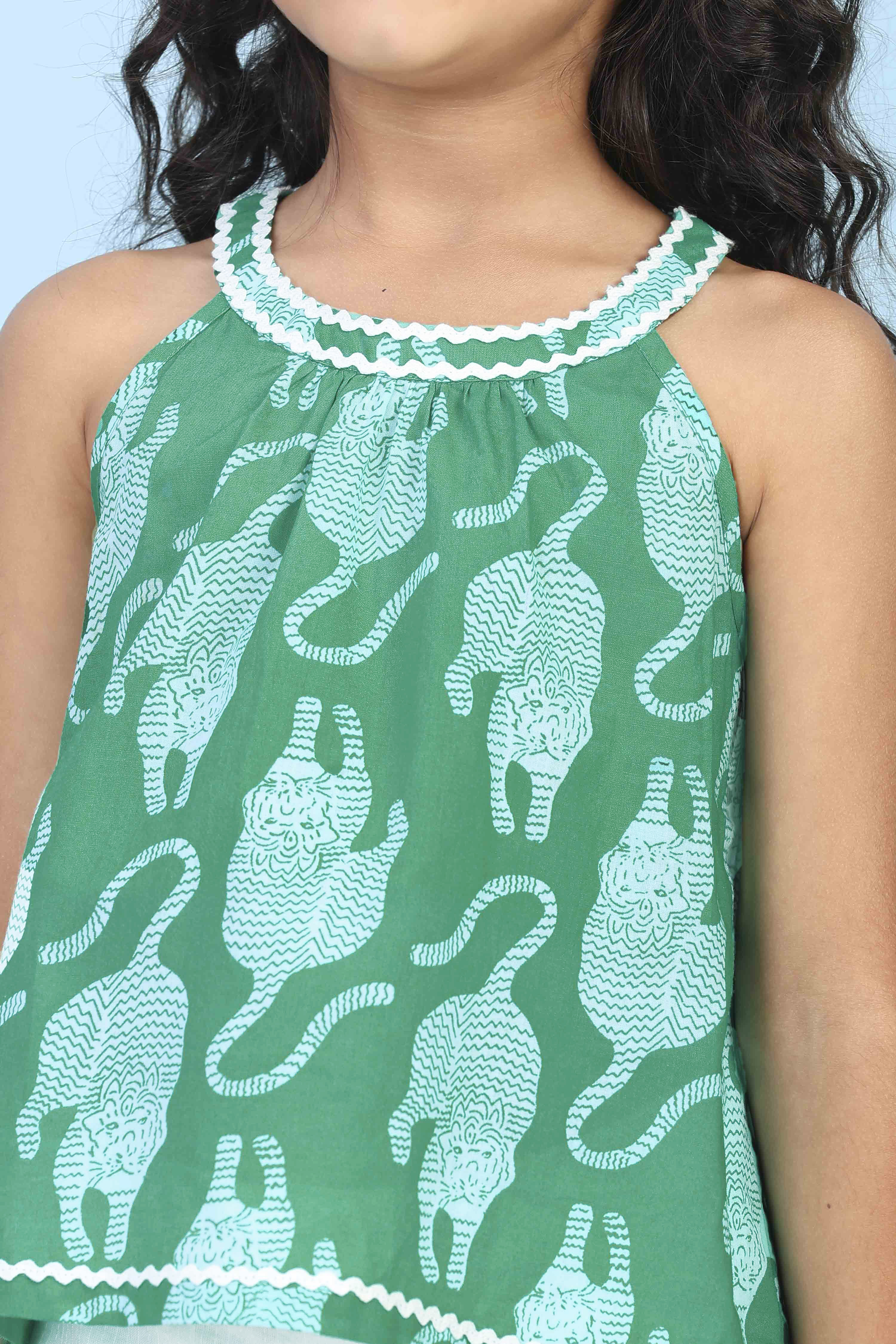 Green Cotton Printed A-line Suit Set image number 1