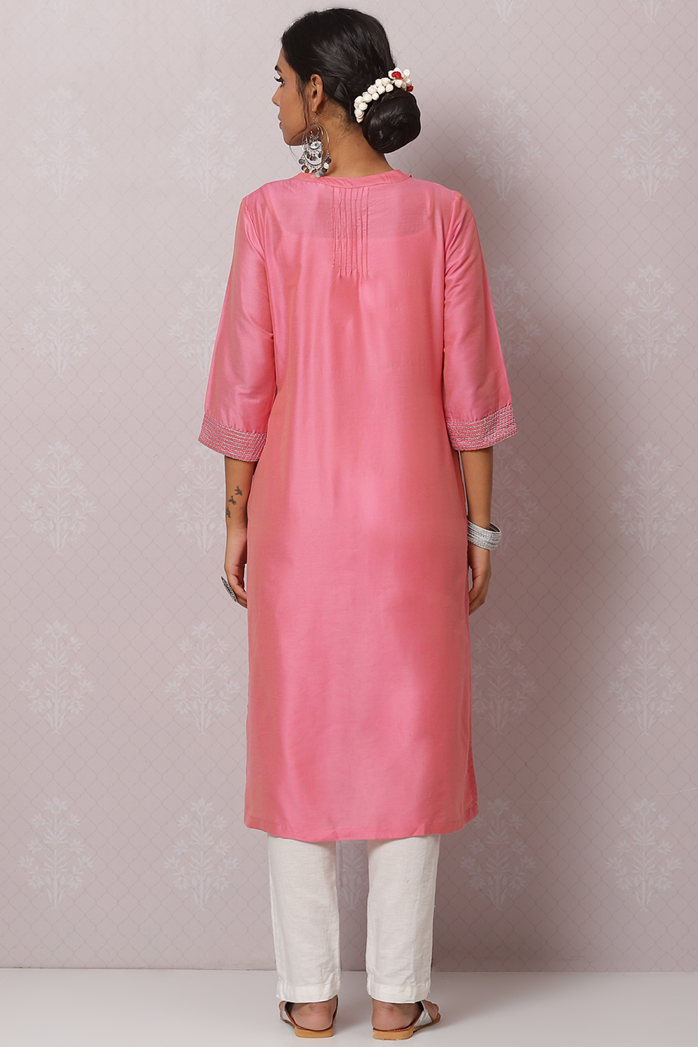 Red Straight Nylon Viscose Kurta image number 4