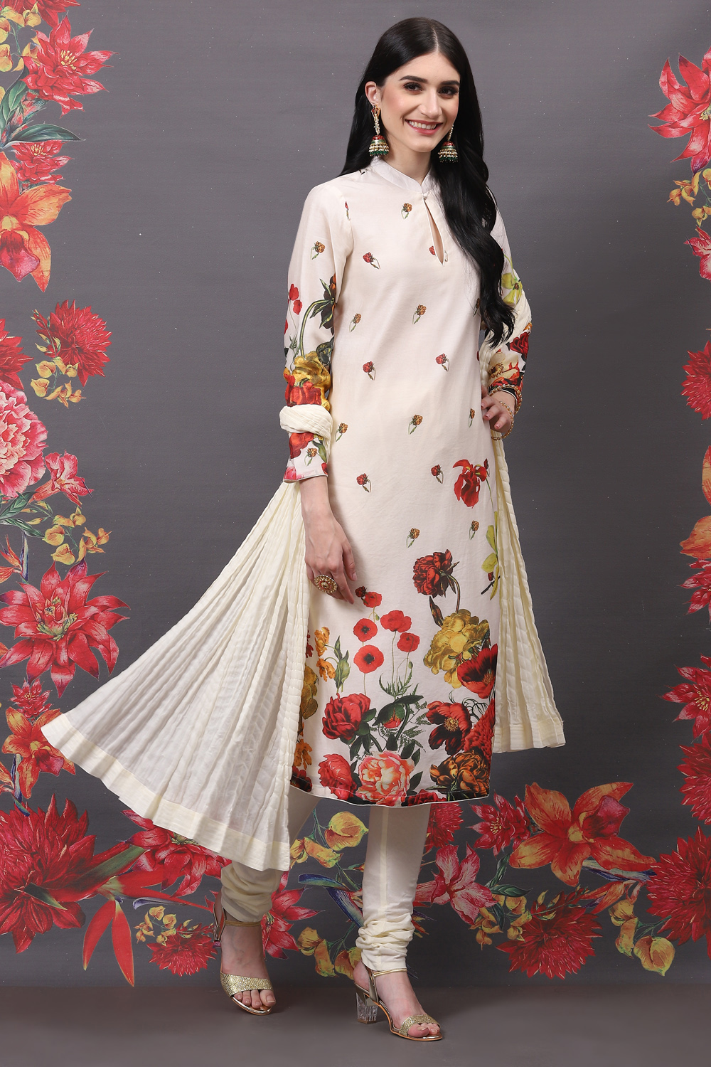 Rohit Bal Off White Cotton Silk Straight Printed Suit Set image number 6