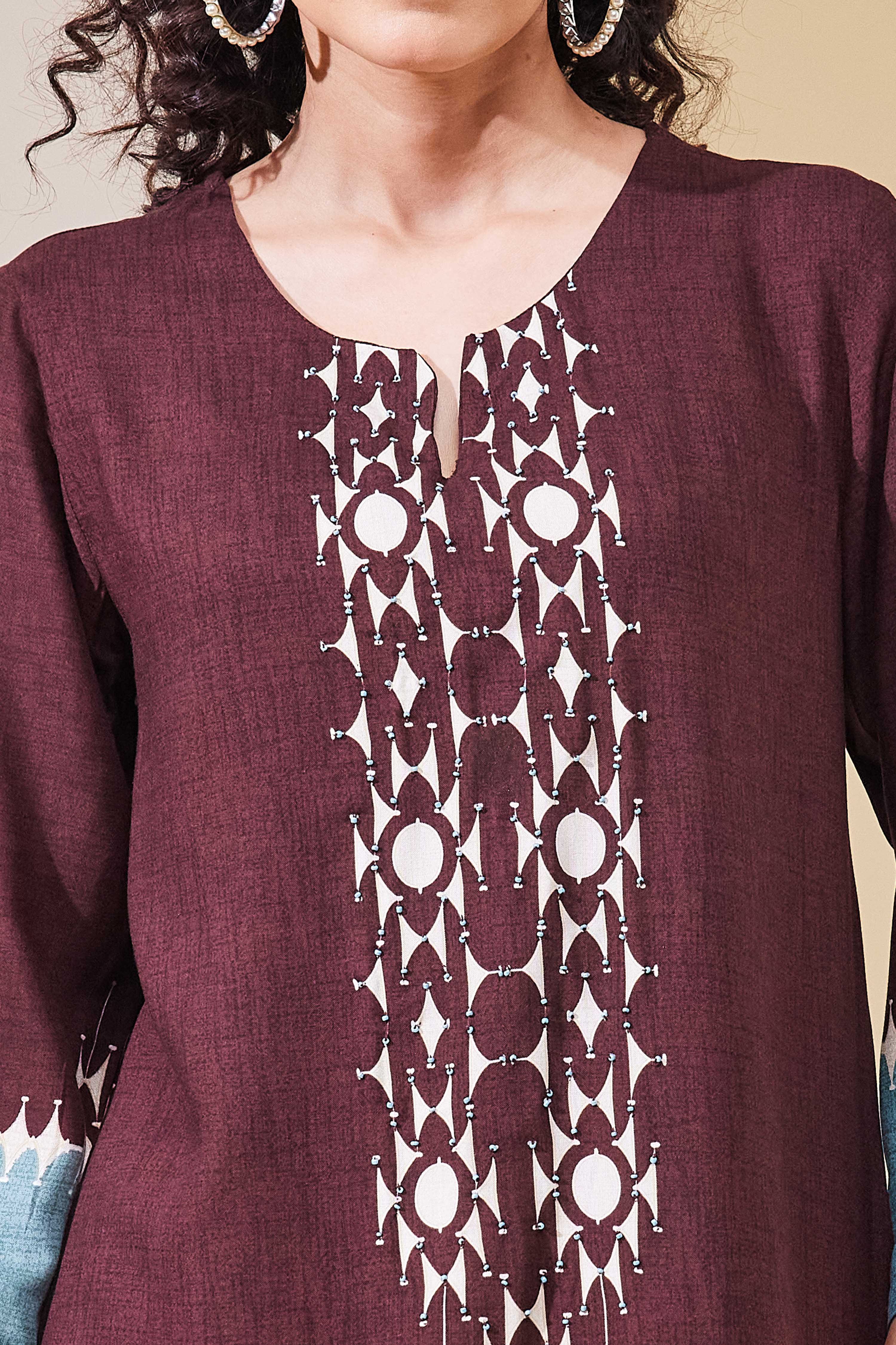 Brown Viscose Rayon Straight Top image number 1
