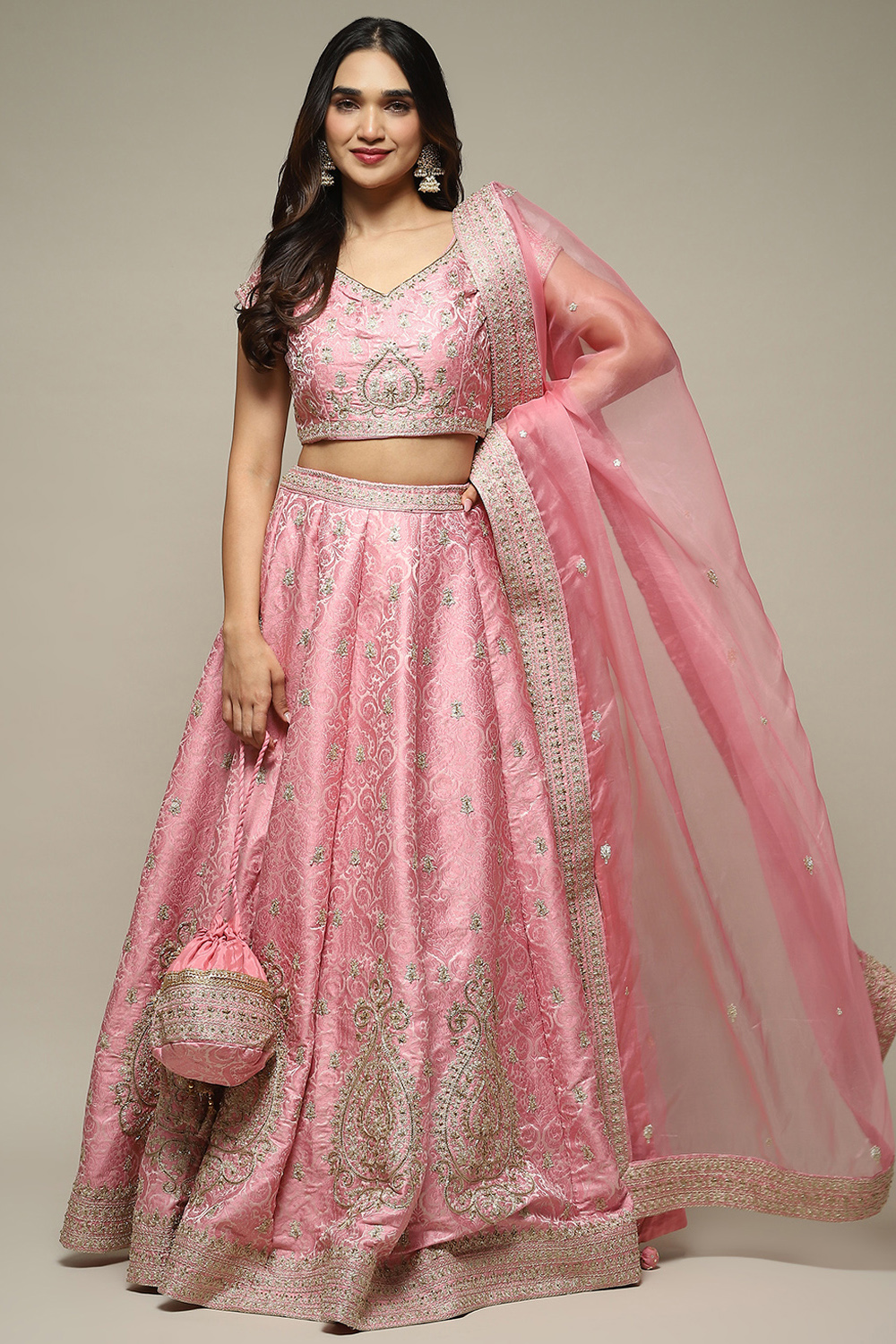 Red Silk Blend Straight Lehenga Set image number 4