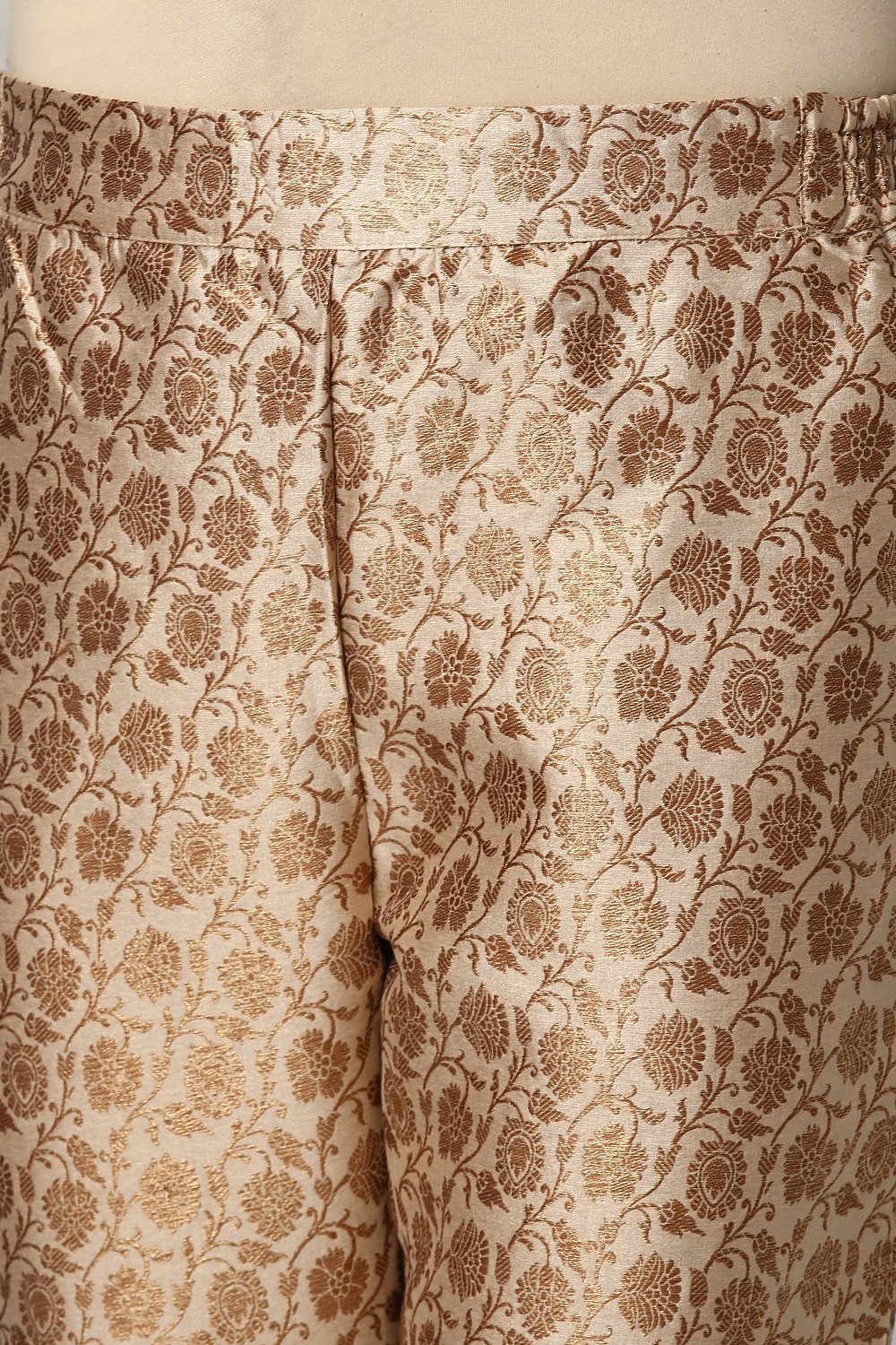 Beige Metallic Cotton Straight Kurta Pant Suit Set image number 2
