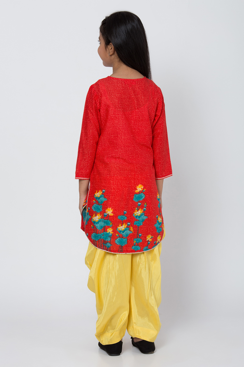 Red And Yellow Cotton Straight Kurta Dhoti Salwar Suit Set image number 5