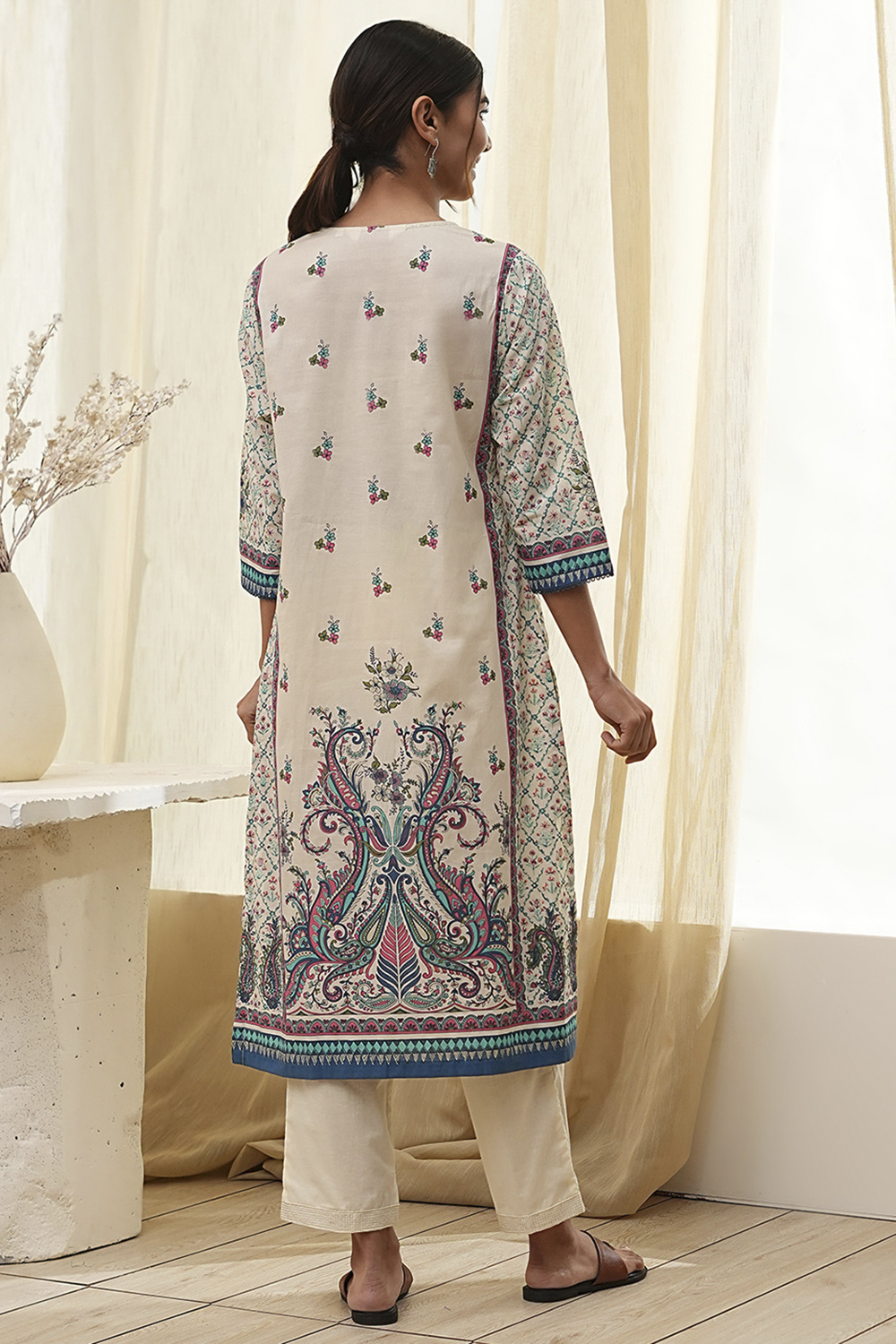 Blue Pure Cotton Printed Straight Kurta image number 3