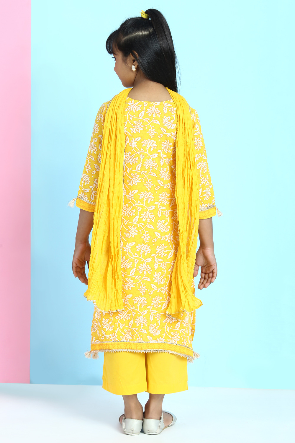 Yellow Cotton A-Line Straight Kurta Palazzo Suit Set image number 7