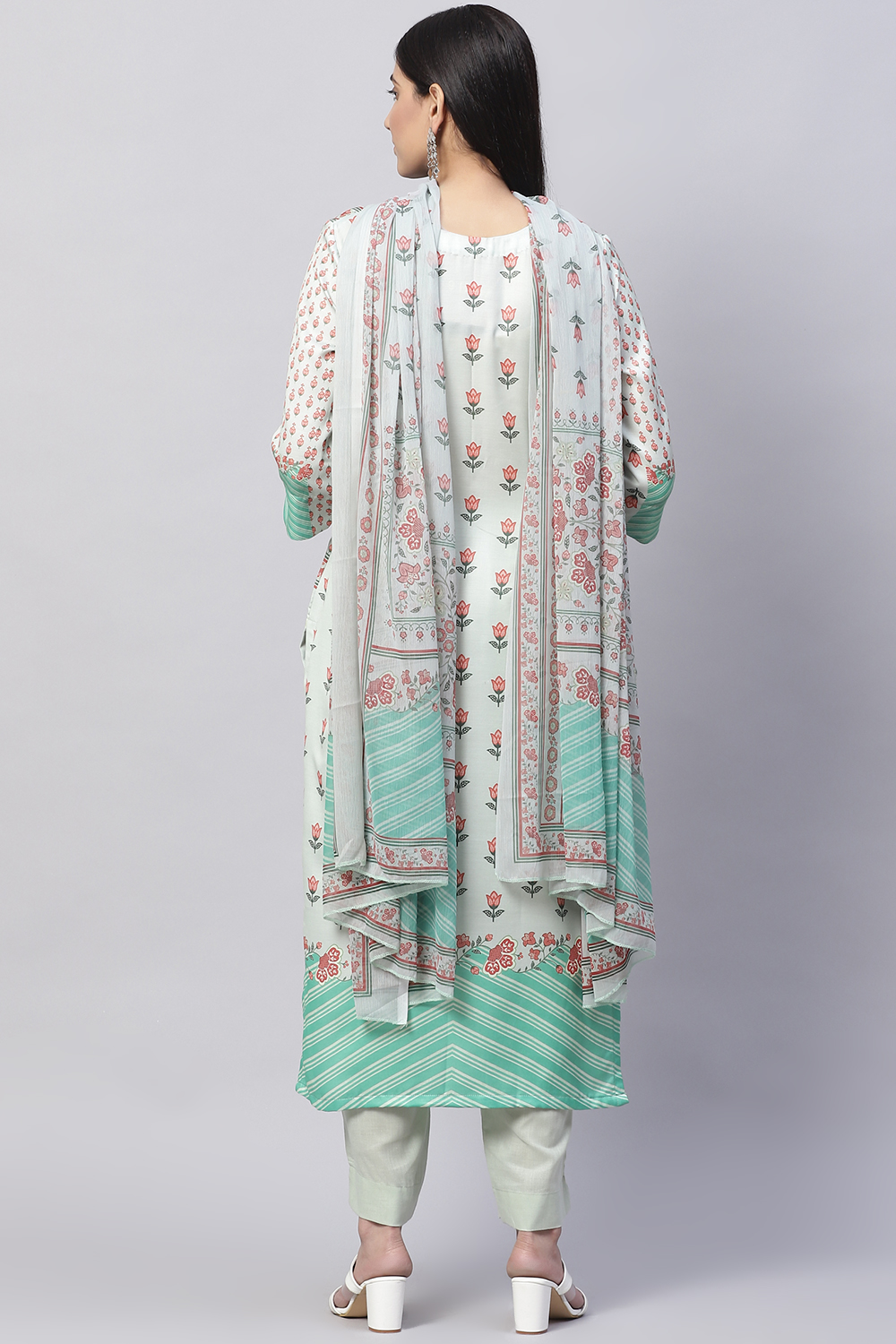 Pastel Green Cotton Blend Digital Print Unstitched Suit Set image number 4