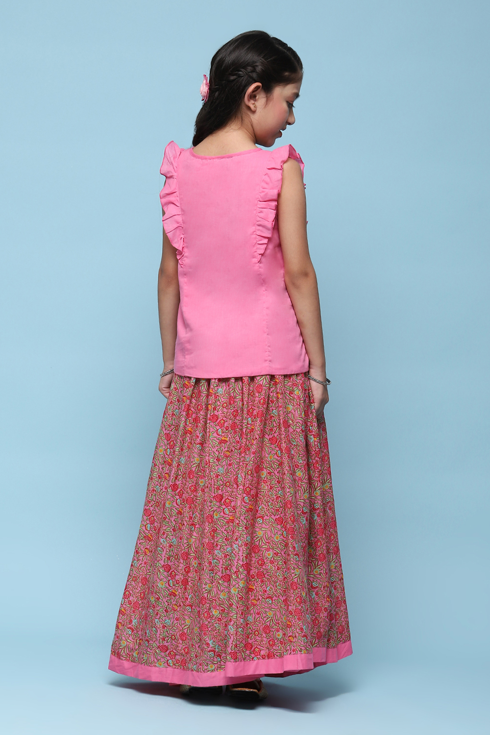 Purple Cotton Straight Printed Kurta Skirt Suit Set image number 4