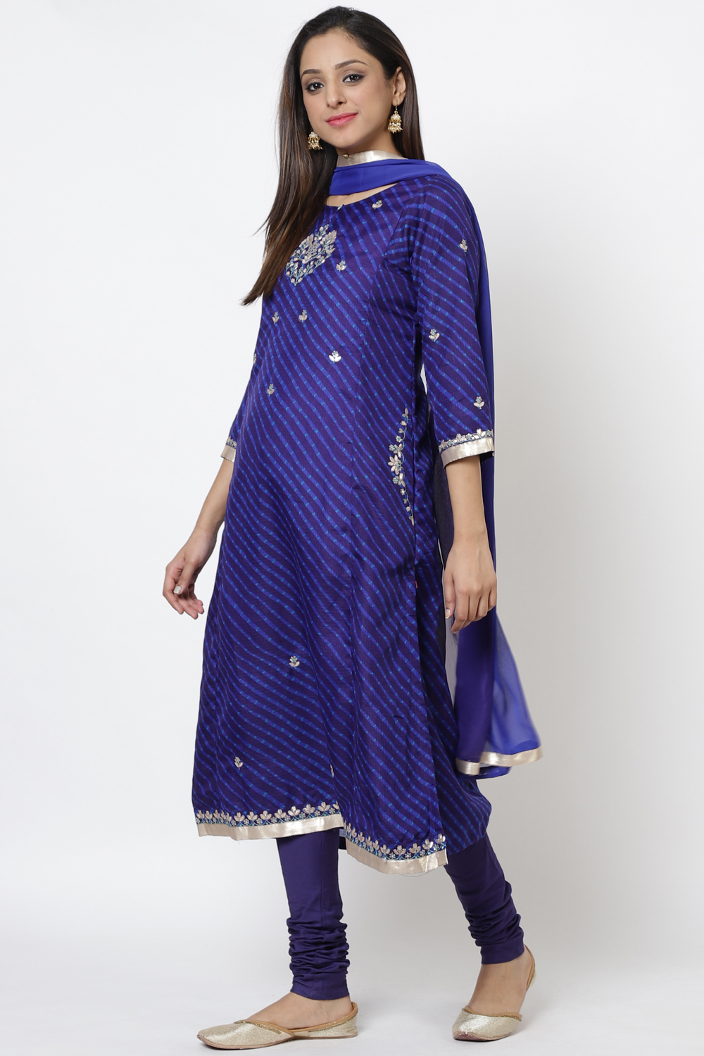 Blue Art Silk A-Line Kurta Churidar Suit Set image number 2