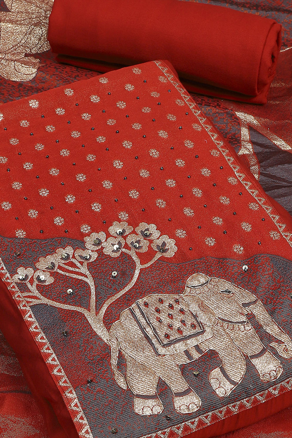 Mustard Modal Unstitched Suit Set image number 4