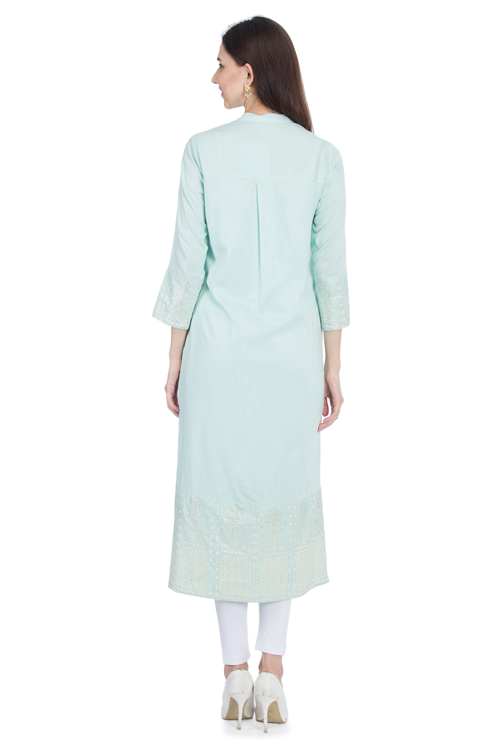 Aqua Blue Straight Yarndyed Kurta image number 4