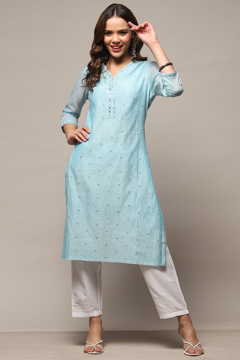 Blue Polyester Asymmetric Kurta image number 0