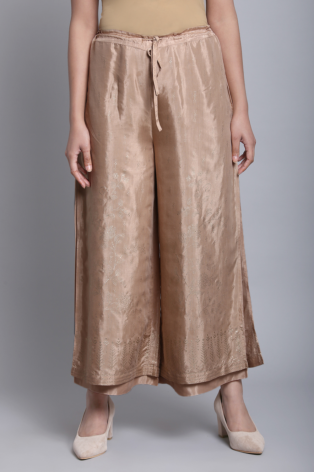 Beige Viscose Palazzo Pants image number 0