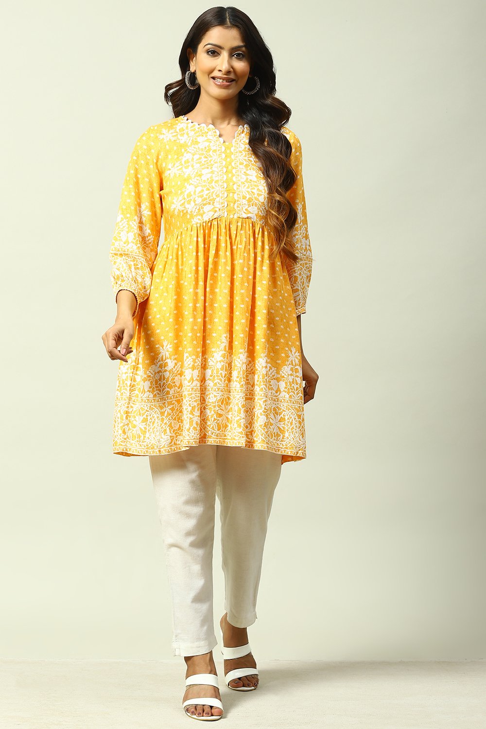 Yellow LIVA Flared Kurta image number 0