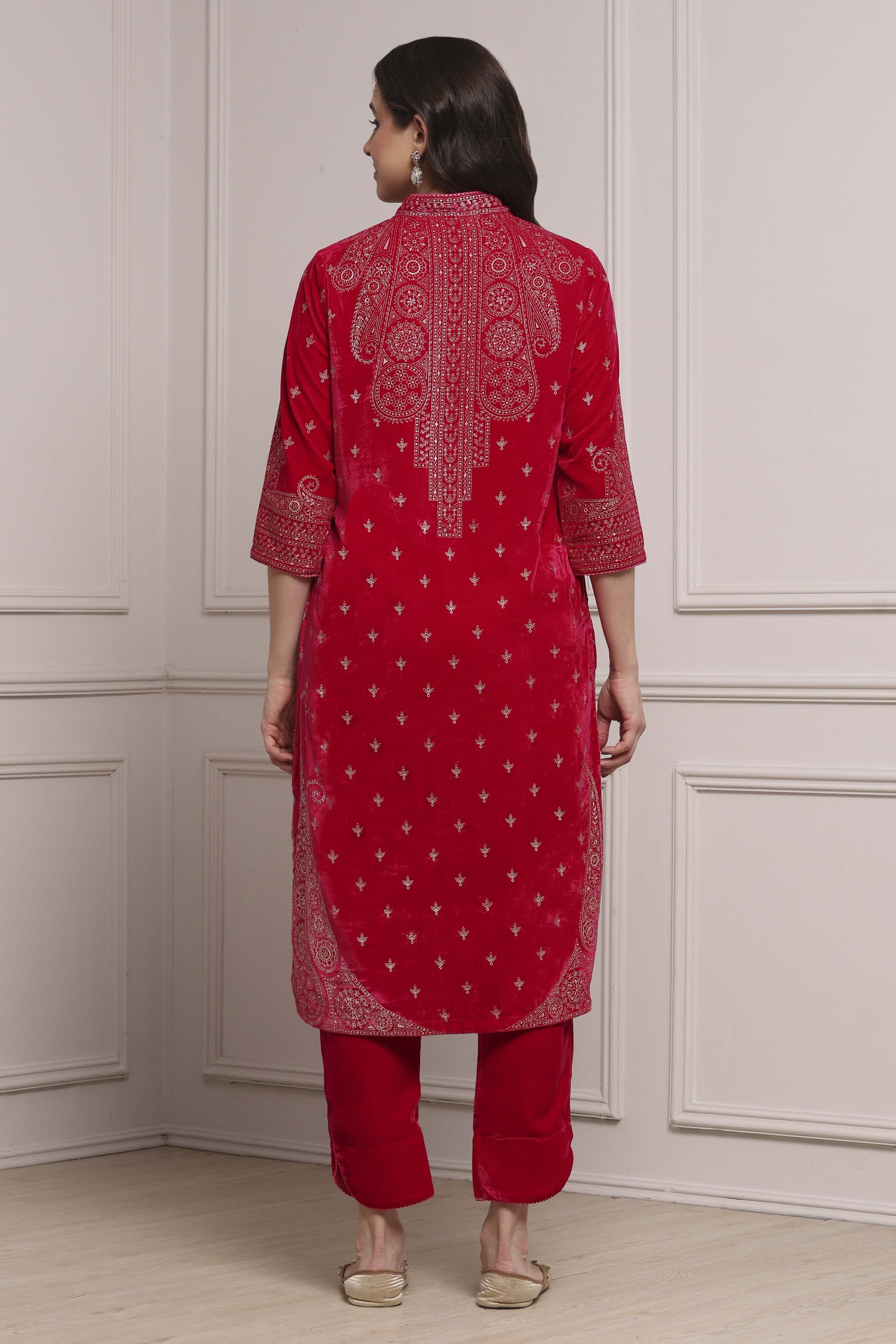 Pink Polyester Straight Printed Kurta Pants Set image number 4
