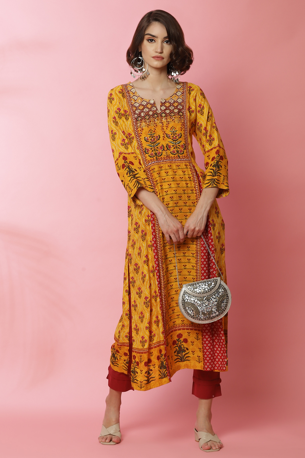 Mustard LIVA Straight Printed Kurta image number 4