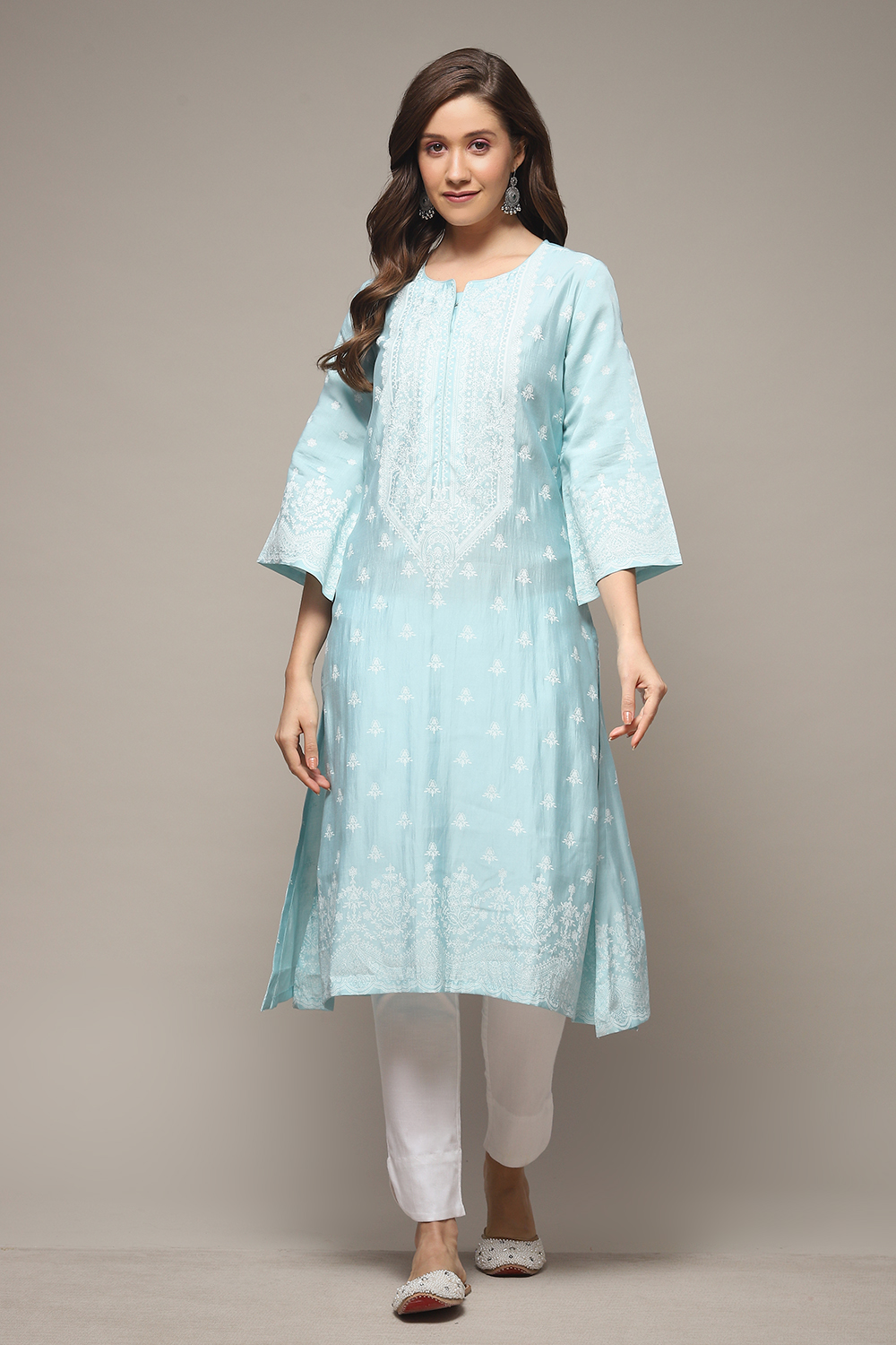 Blue Viscose Straight Printed Kurta image number 1