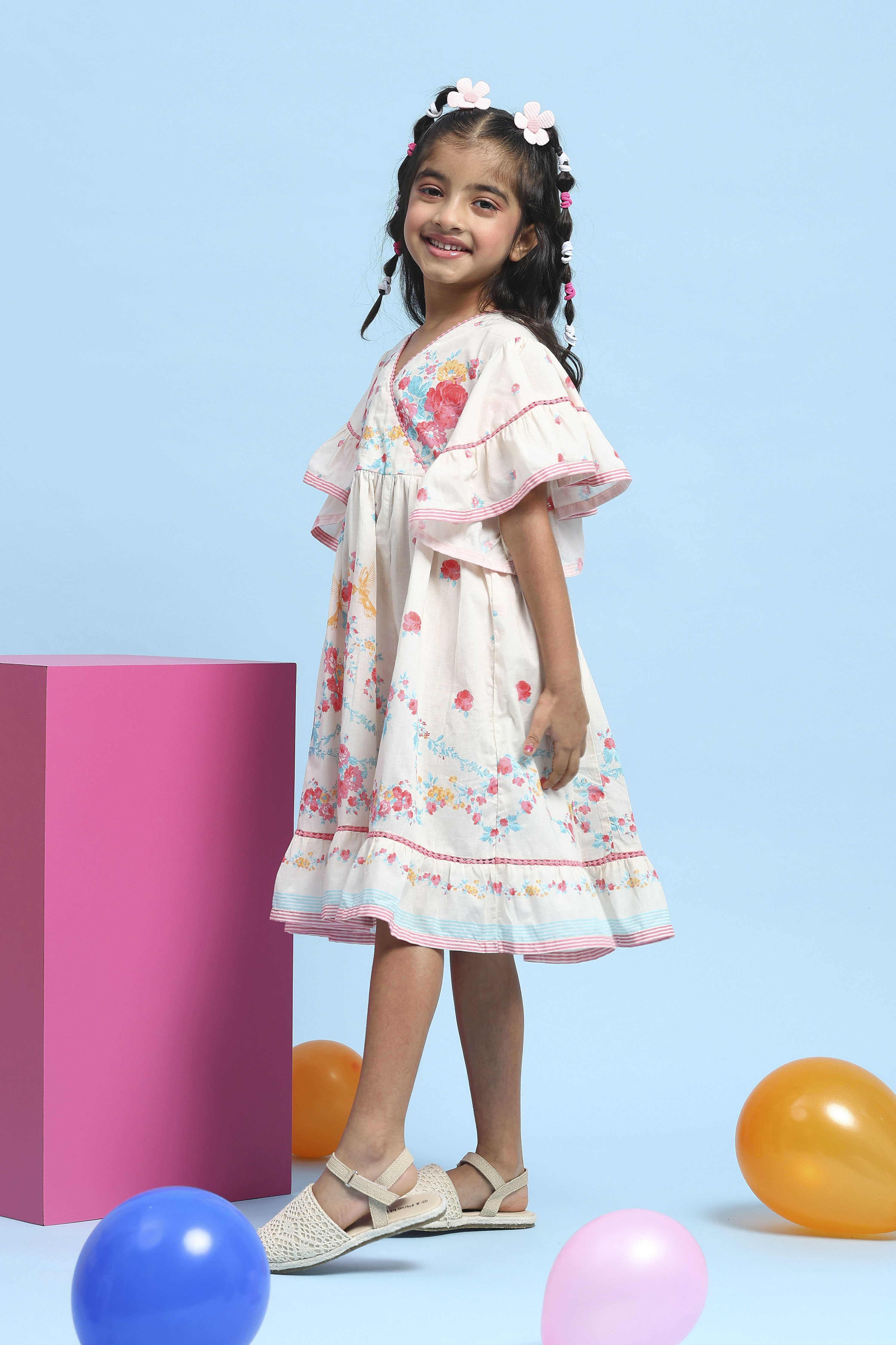 White Cotton Printed Tiered Dress image number 2