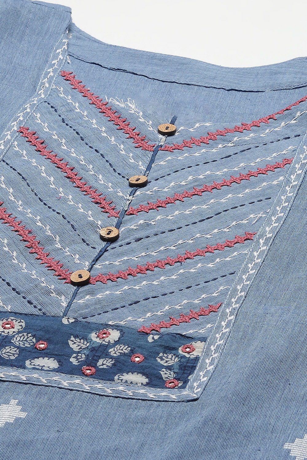 Indigo Cotton Machine Embroidered Unstitched Suit Set image number 2